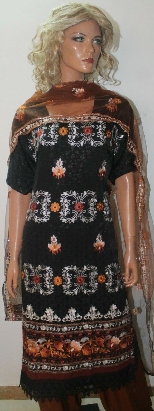 Charcoal Black Thread Embroidered Designer Salwar kameez Plus size 56