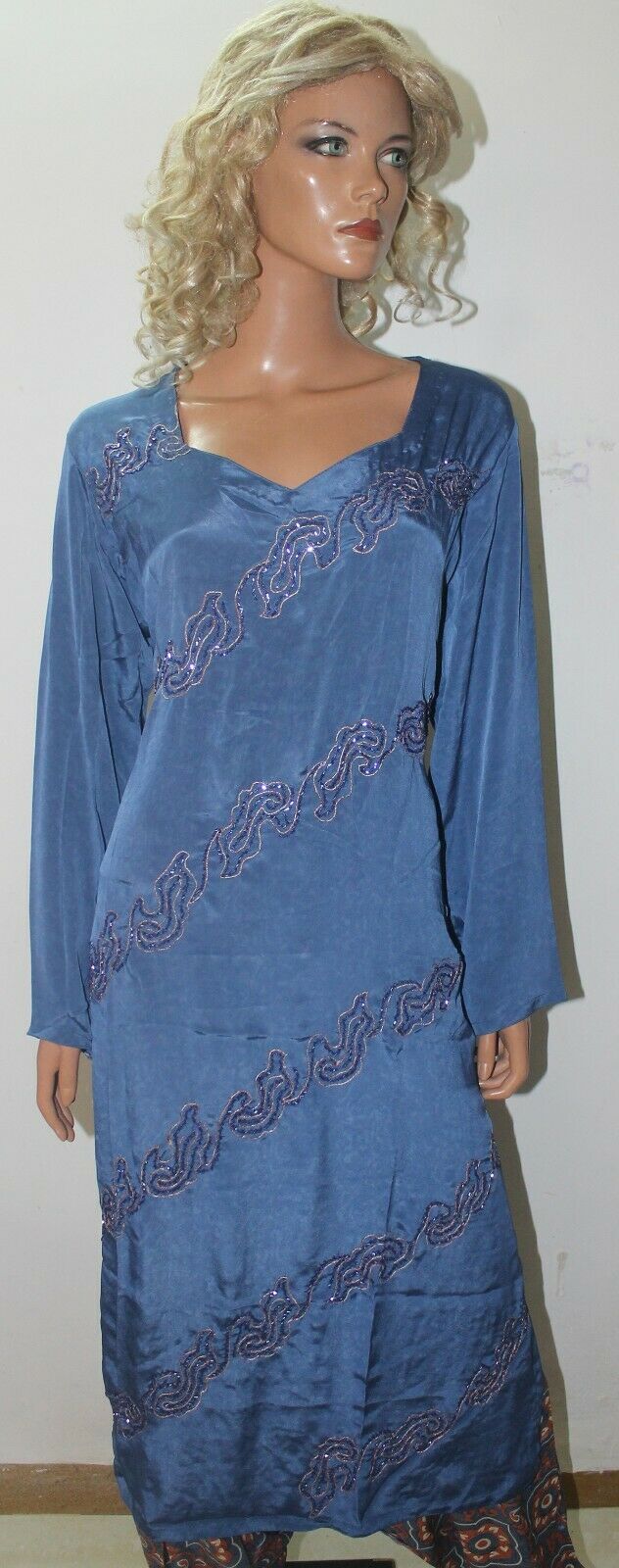 Blue Hand Beads Crepe High quality Collections Salwar kameez Chest Size 50