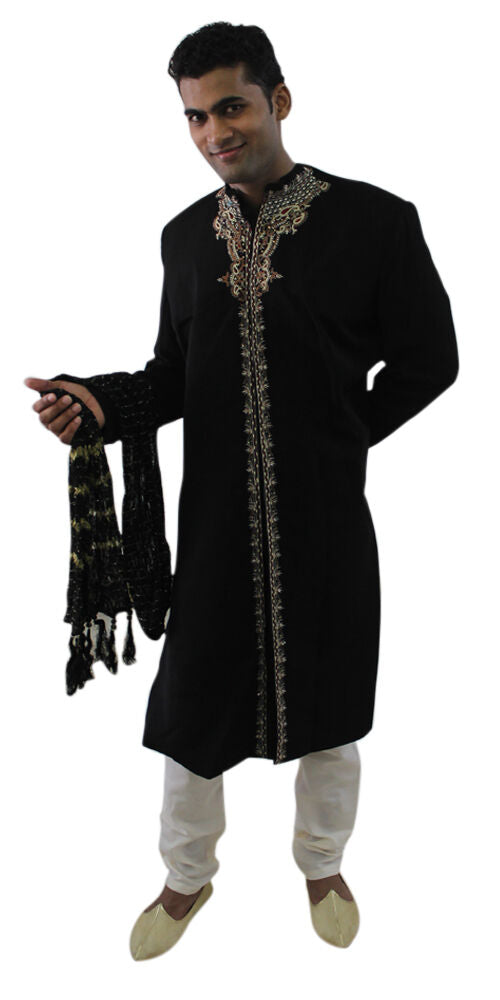 Designer Black Men’s Sherwani Indo-Western Jacket Blazer | Formal Black Men Royal Sherwani