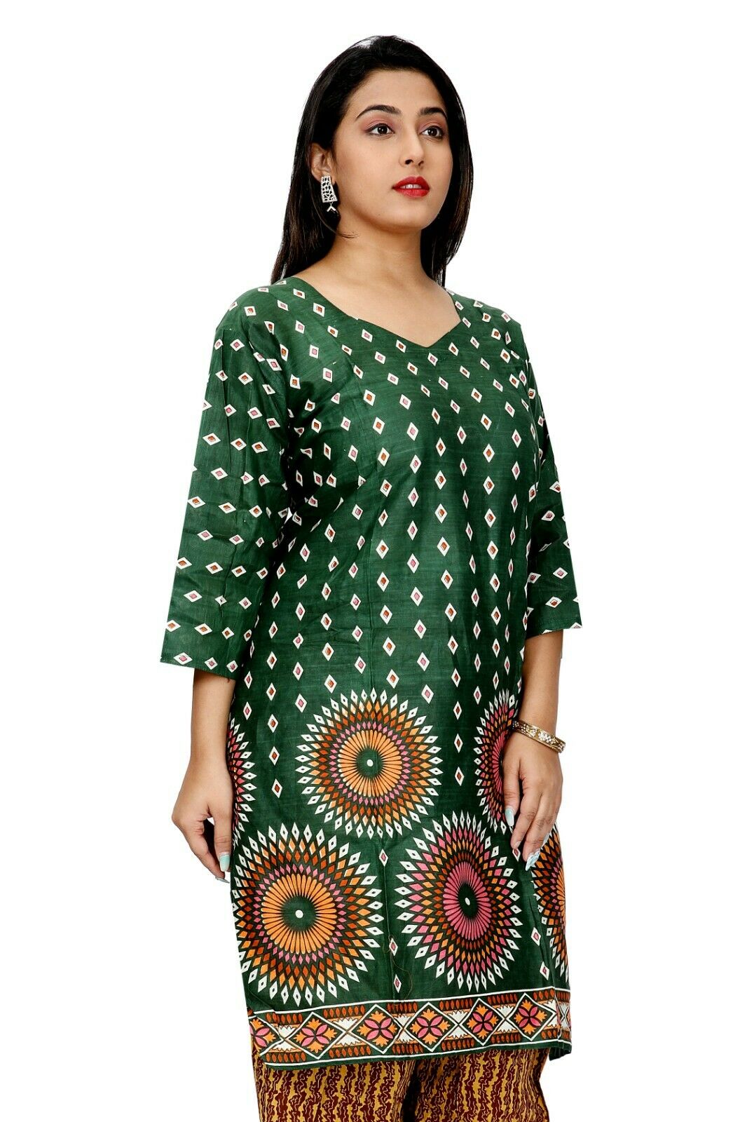 Green Cotton Designer Ethnic Full Sleeves Salwar kameez chest size 50