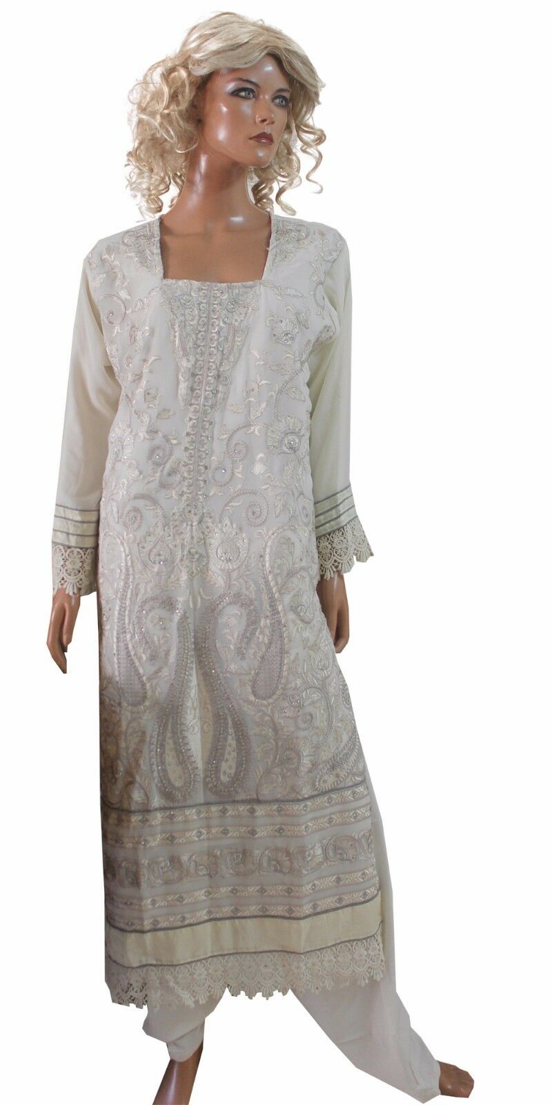 Cream Designer Crepe Salwar kameez Plus Size 48 New Arrivals Ap51