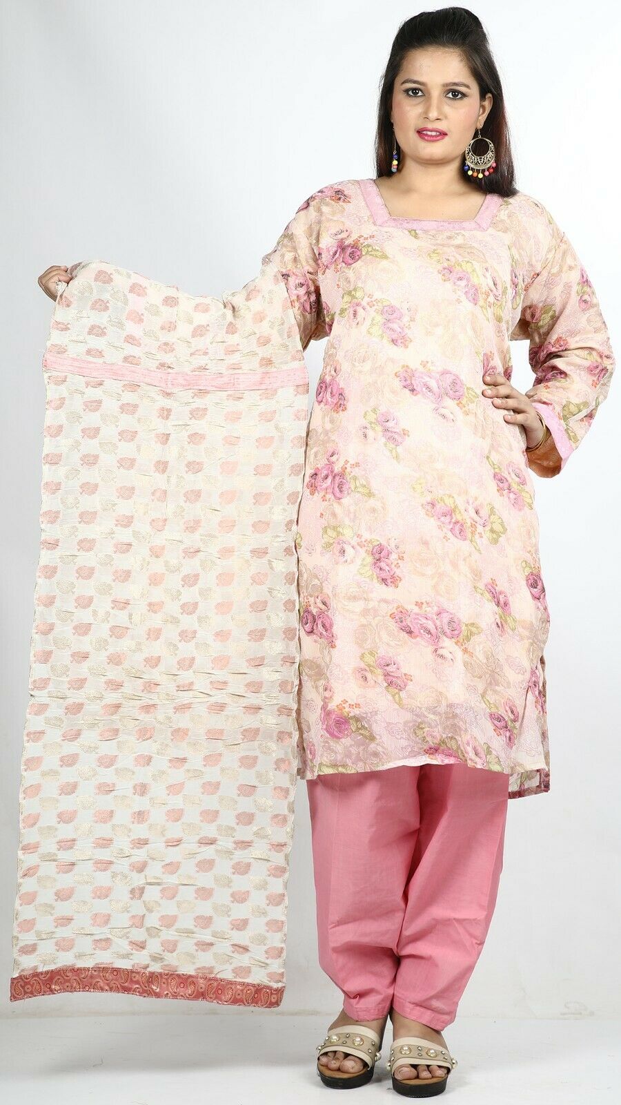 Pink Floral Summer Salwar Kameez Plus chest 52 Stitched Ready Wear Full sleeve