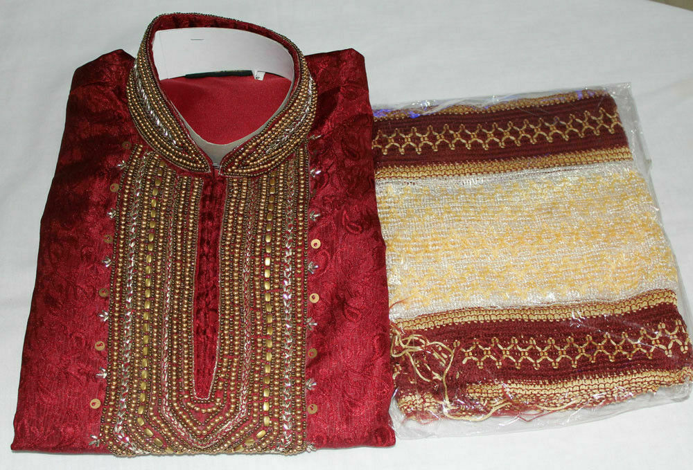 Burgundy  Men Kurta Pajama Set New Indian Wedding Party Sherwani