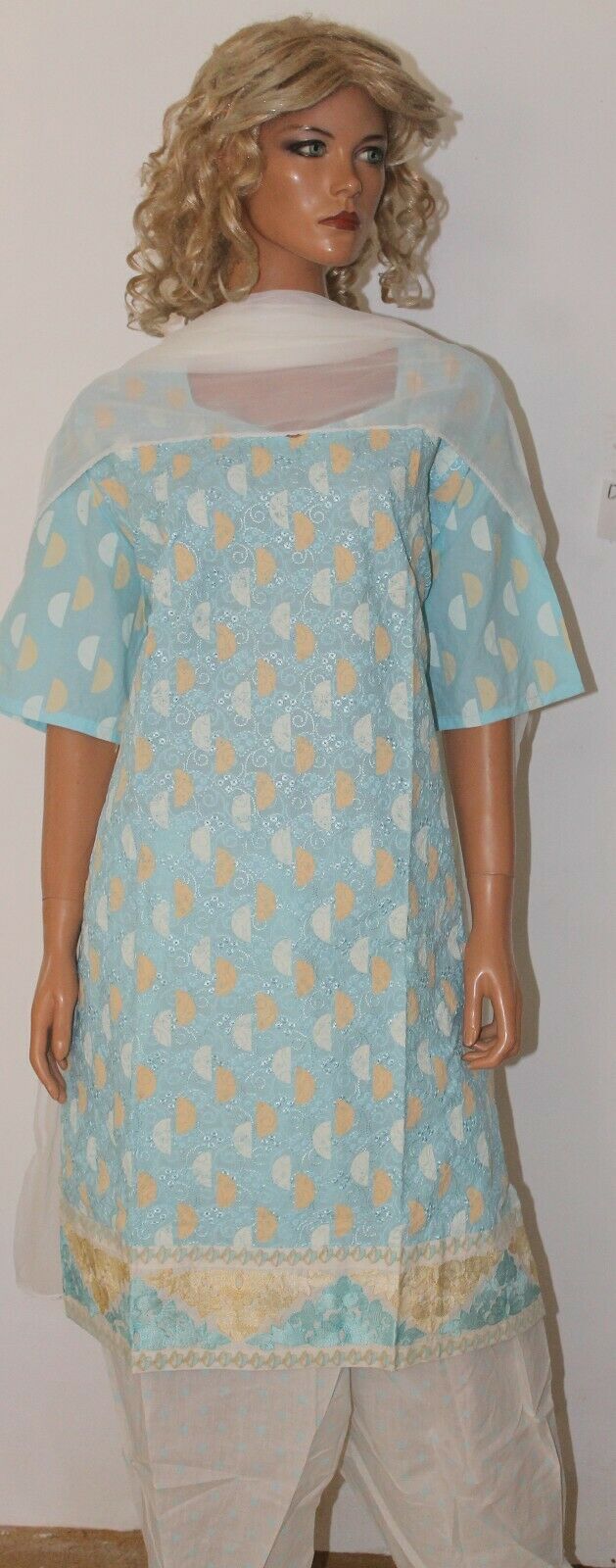 Blue Embroidered Design Cotton Summer Salwar kameez Stitched Plus size 52