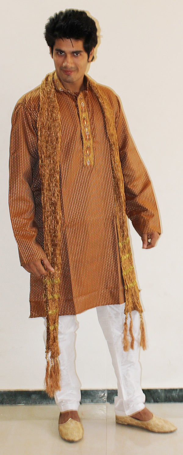 Brown Mens Kurta Salwar With Shawl