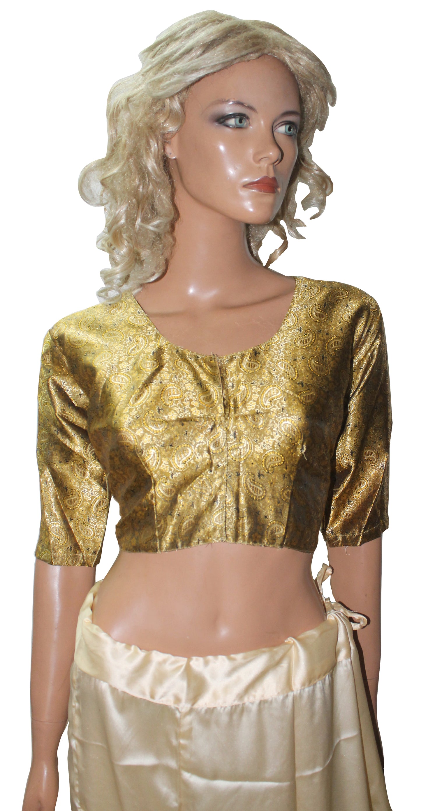 Gold Jacquard Sari Choli Blouse Crop Top Chest 44