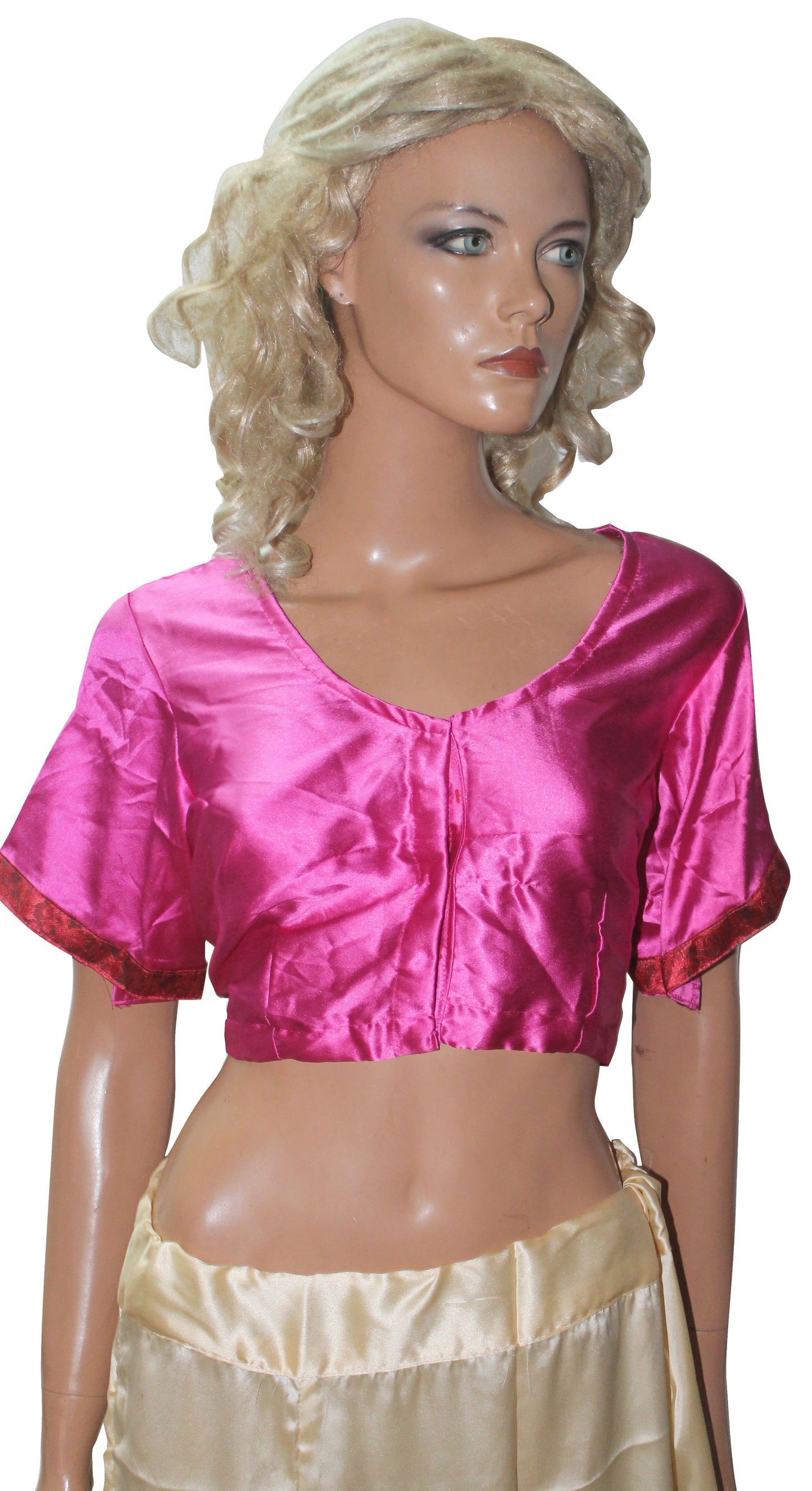 Hot Pink Satin Saree Choli Blouse Crop Top Chest Size 44