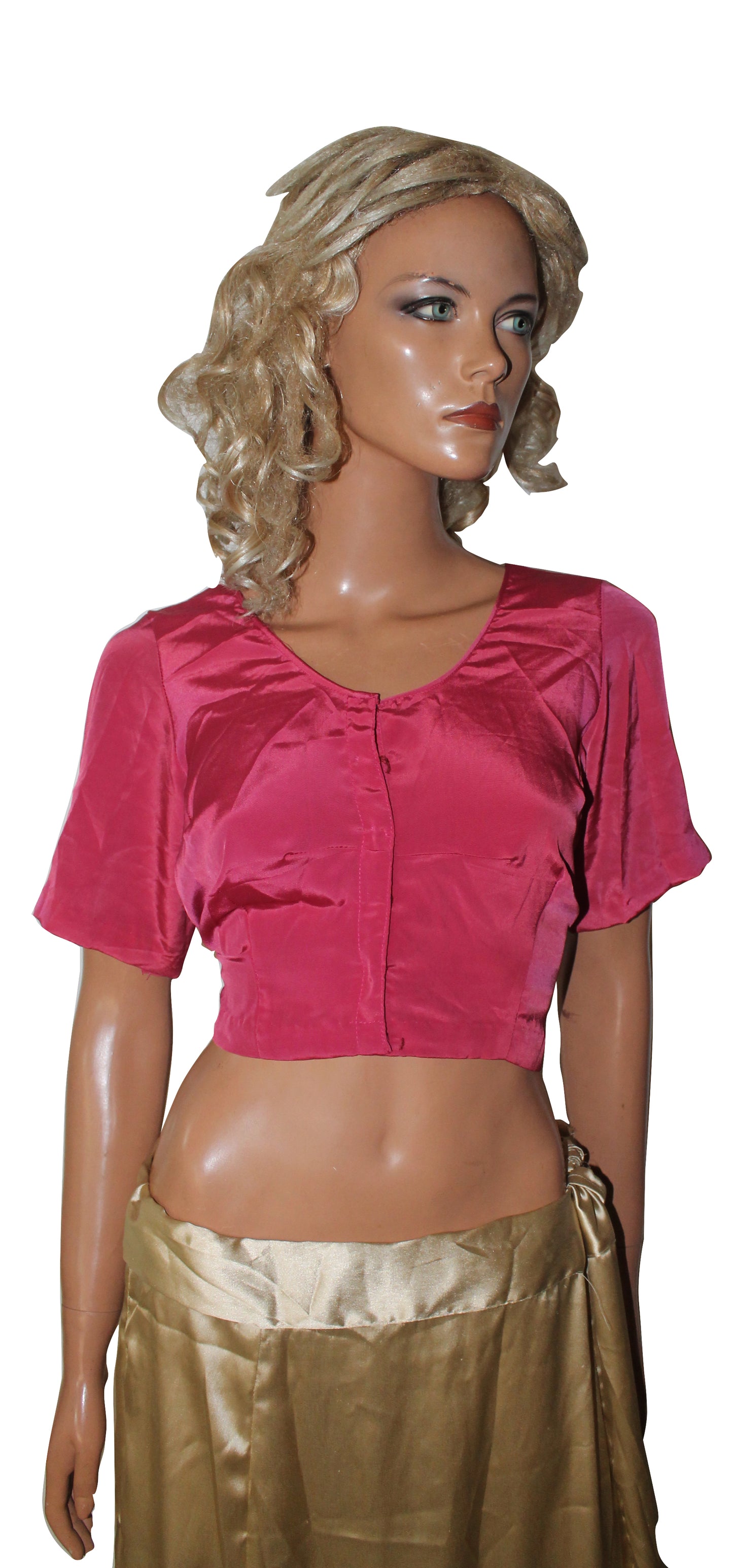 Pink Crepe Saree Sari Choli Blouse Crop Top Chest 42