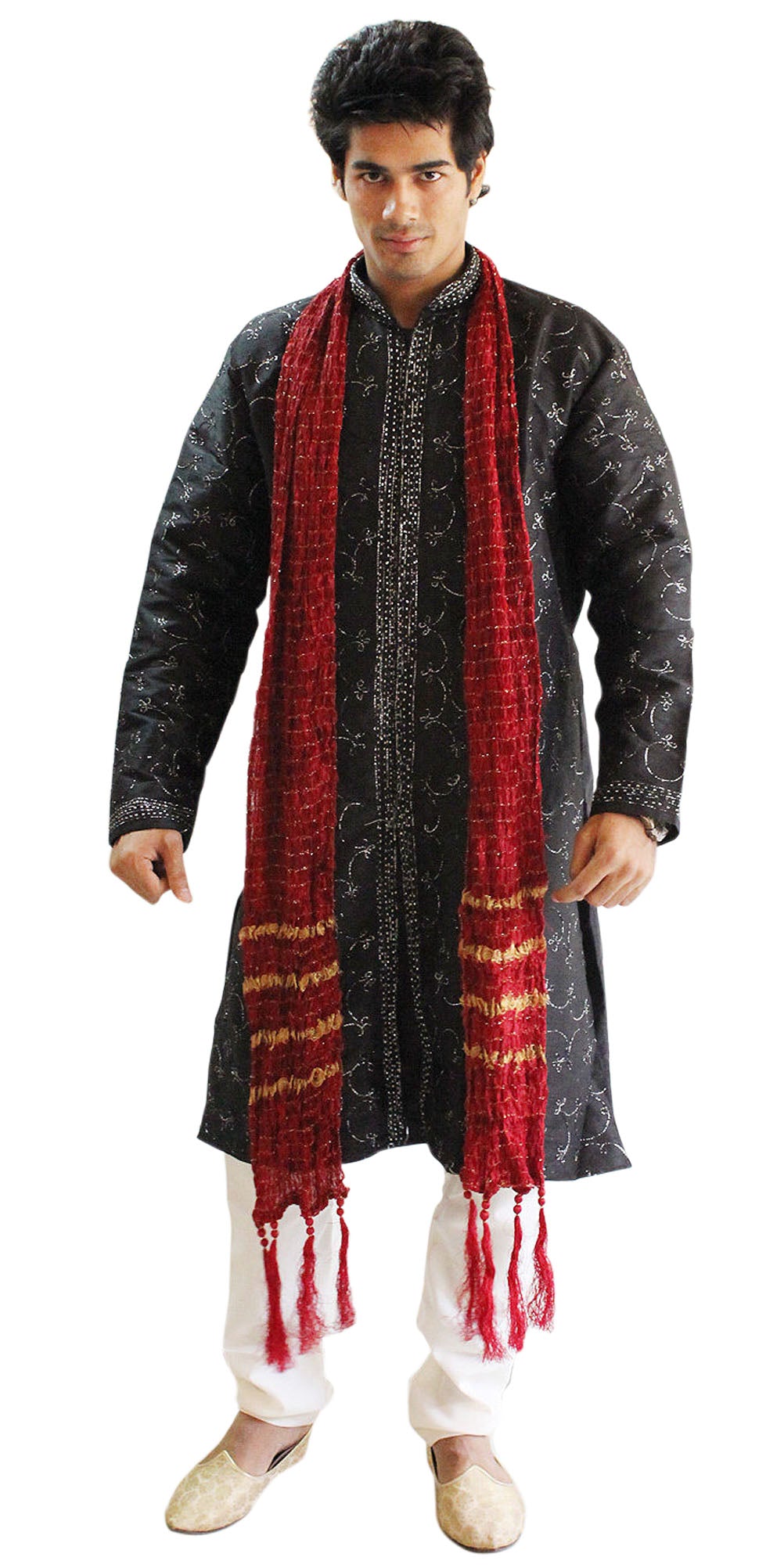 Black Silk Sherwani Men Kurta Set Indian wedding Party Formal Wear