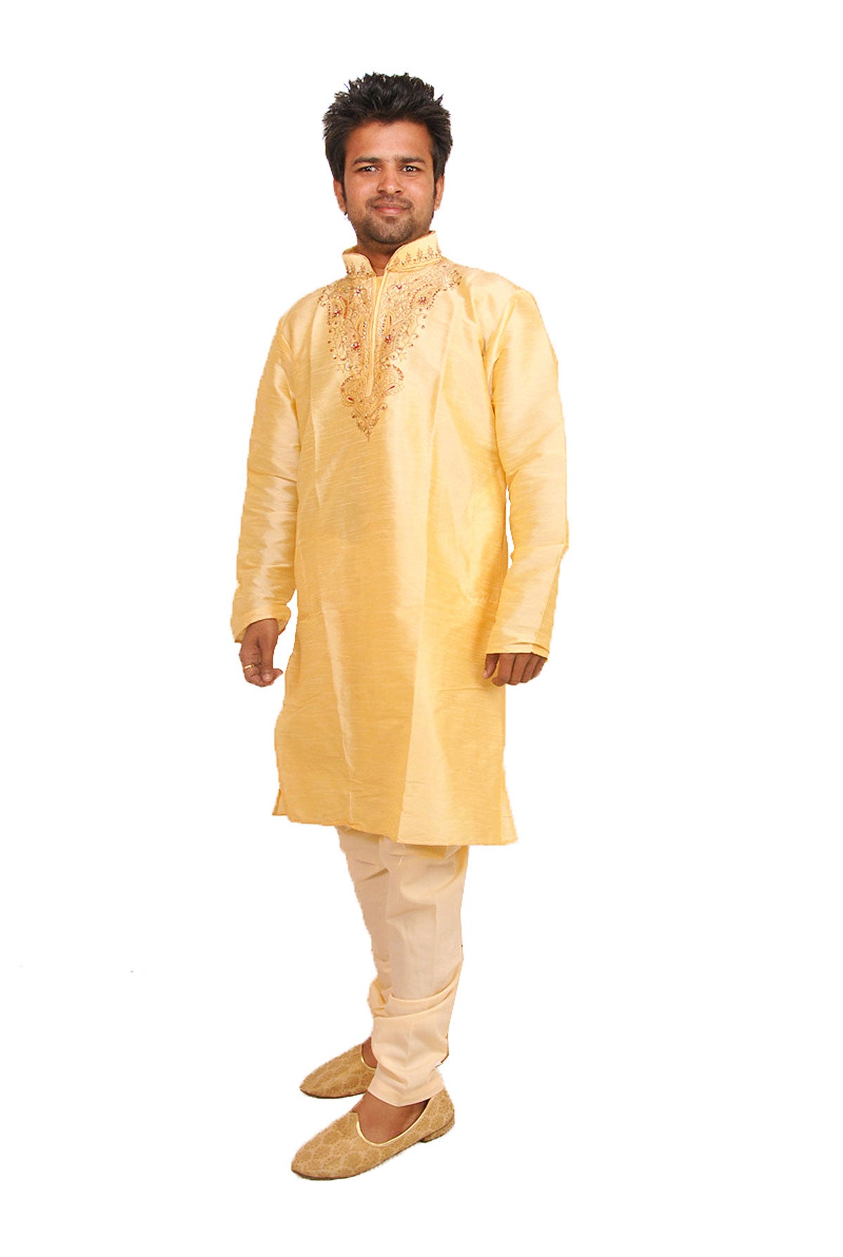 Golden Silk Men’s Kurta Salwar with Matching Shawl | Ethnic Men’s Kurta Salwar
