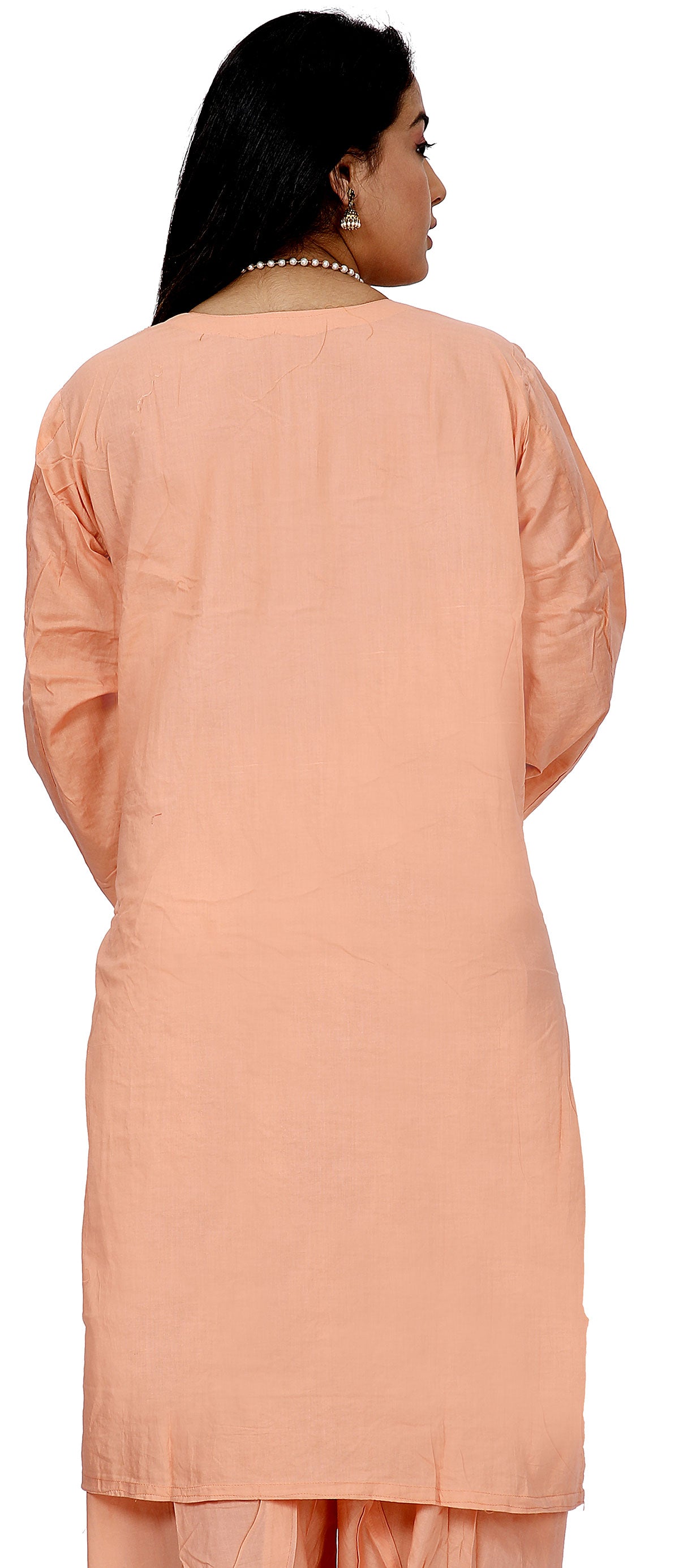 Peach Embroidered Cotton Salwar kameez Dress Plus Size 50