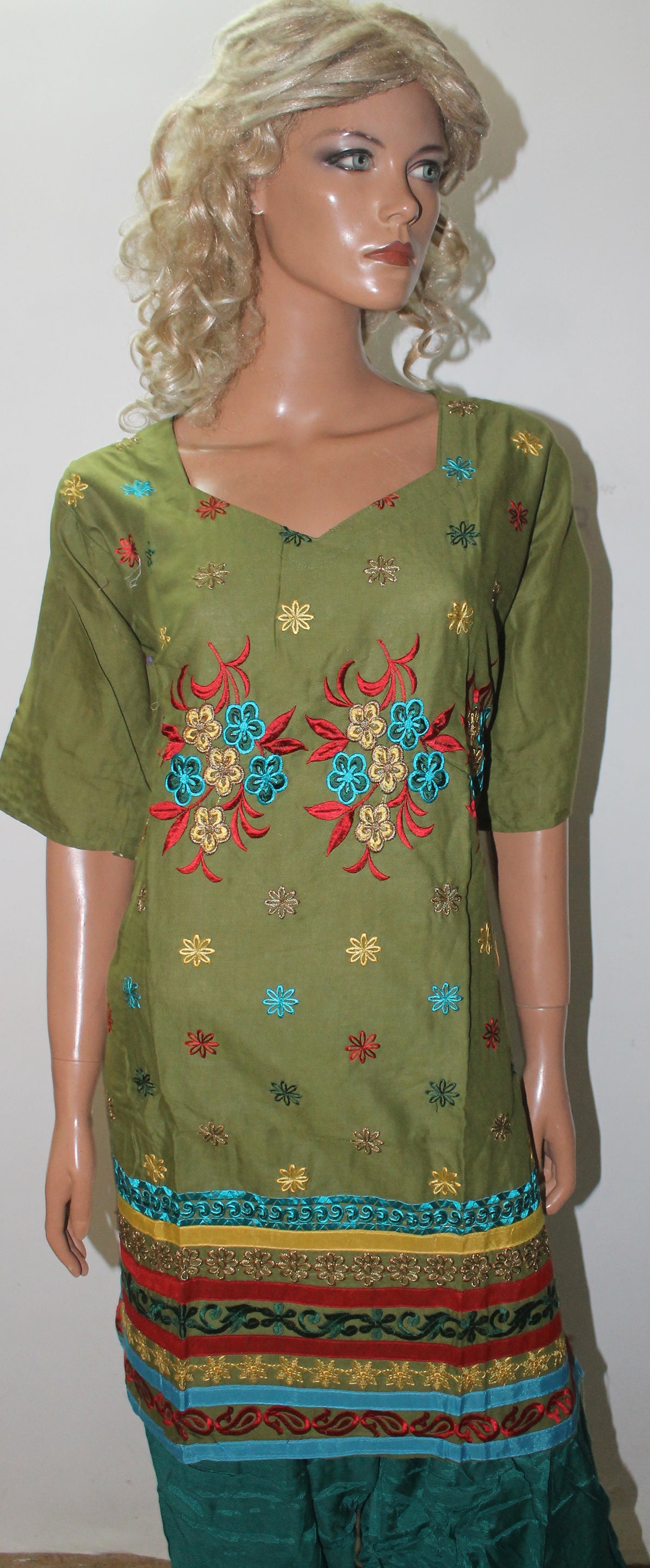 Green Cotton Embroidered Salwar kameez Chest size 56