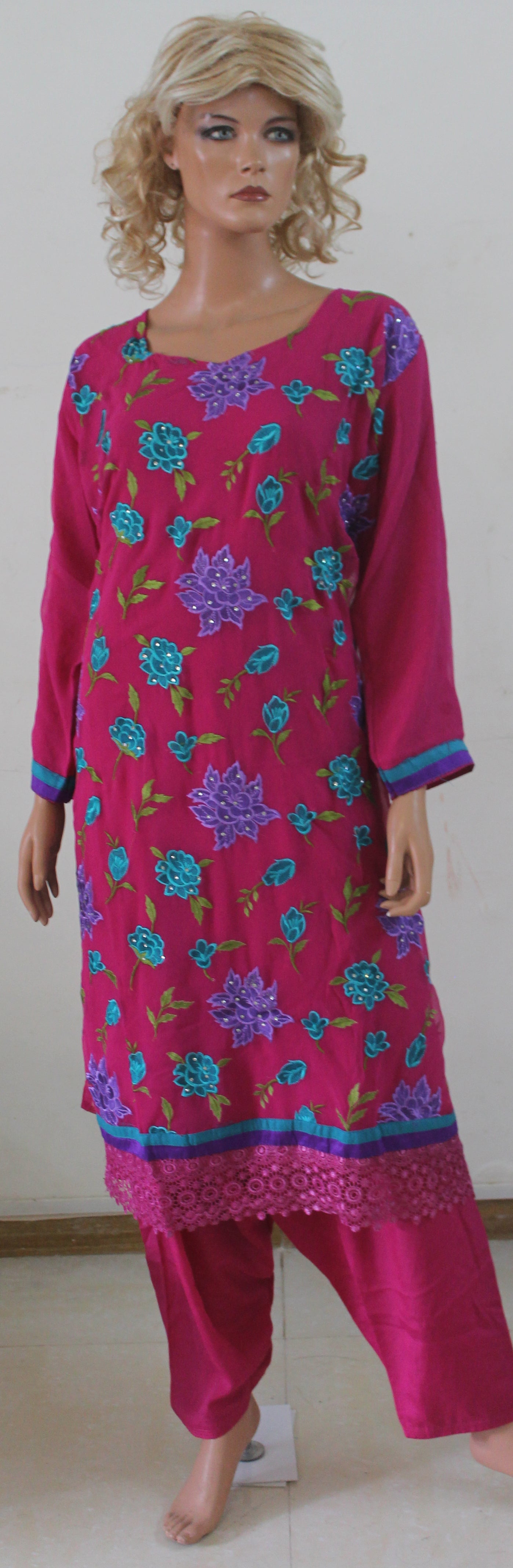 Pink Chiffon Designer Salwar kameez Dress Plus Size 54