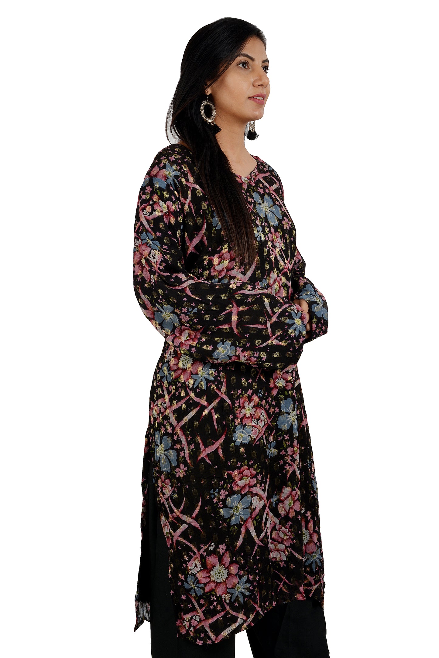 Black Floral Print Salwar kameez Plus Size 48,50,52