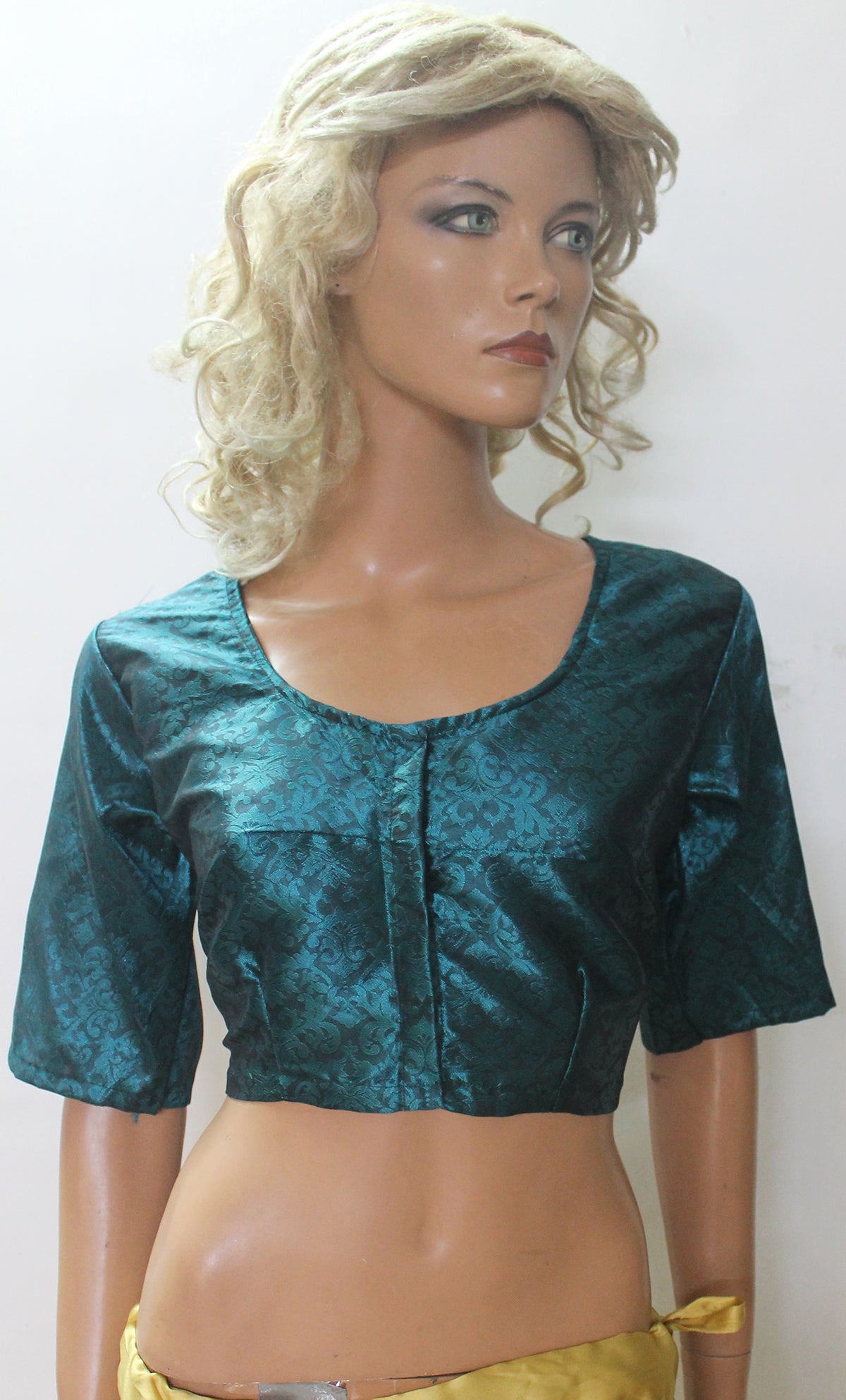 Green Jacquard Bollywood Designer Saree Indian Sari Choli Blouse Crop Top