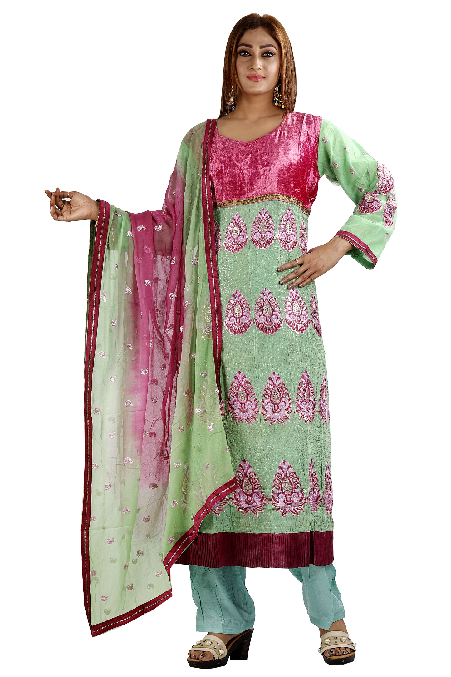 Green DesignerEmbroidered Party Wear Salwar kameez Plus Chest Size 50