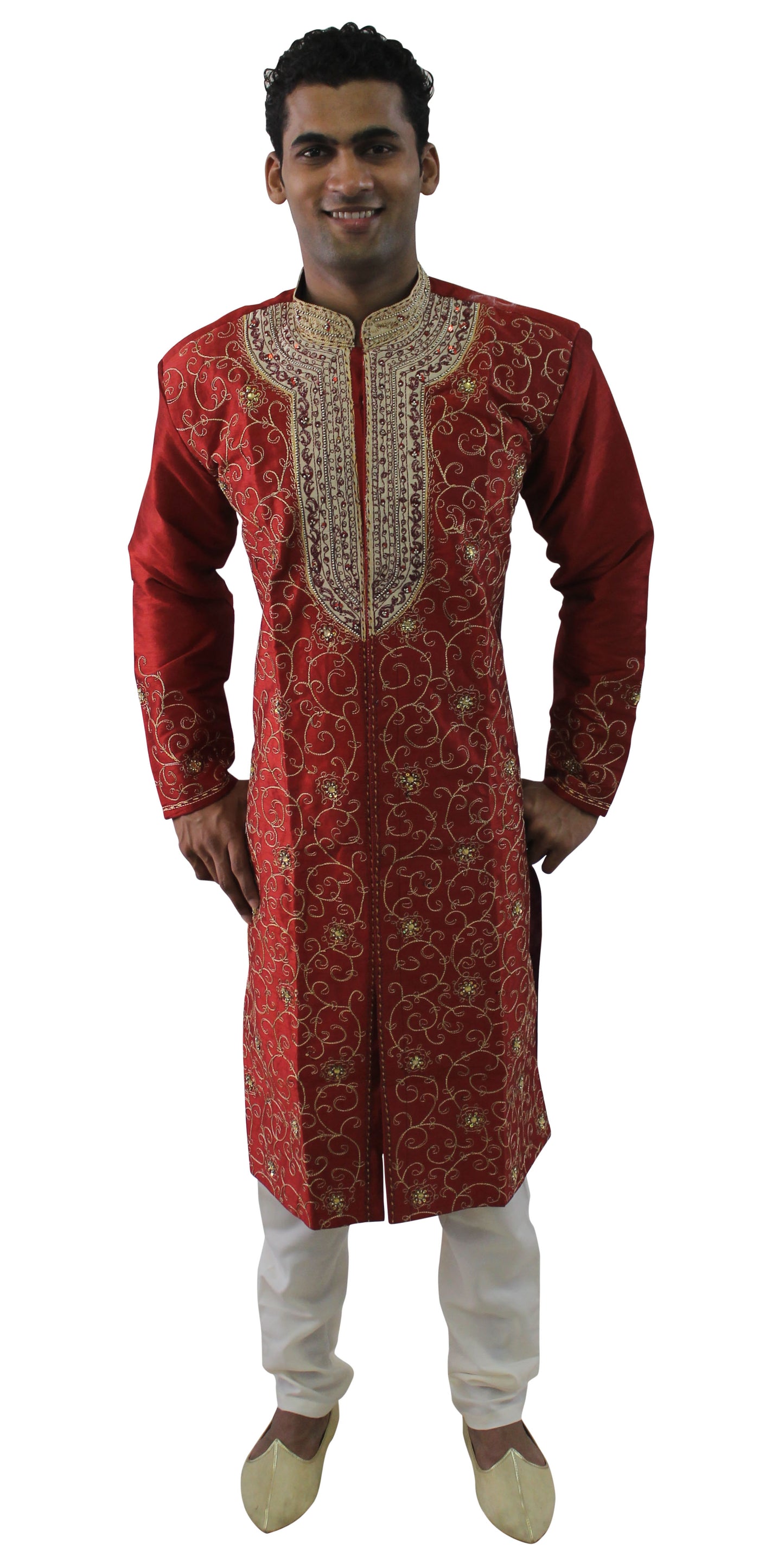 Designer Burgundy Men’s Sherwani with Matching Shawl Plus Sizes up to 8XL in Stock