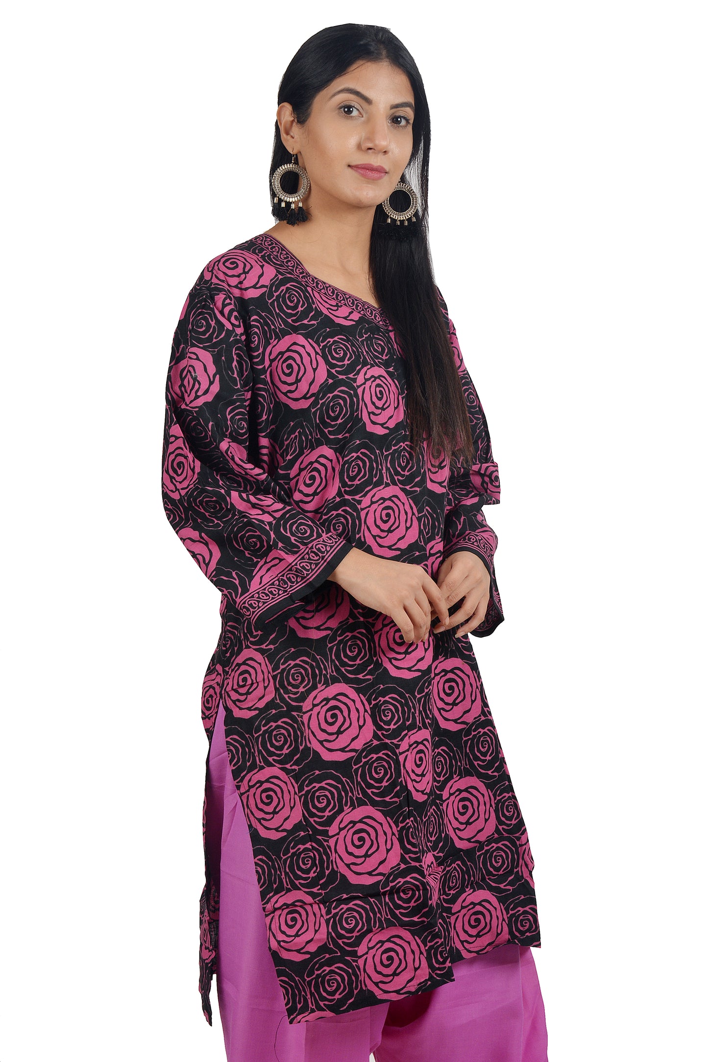 Black Floral Print Cotton Salwar kameez Plus Size ,52