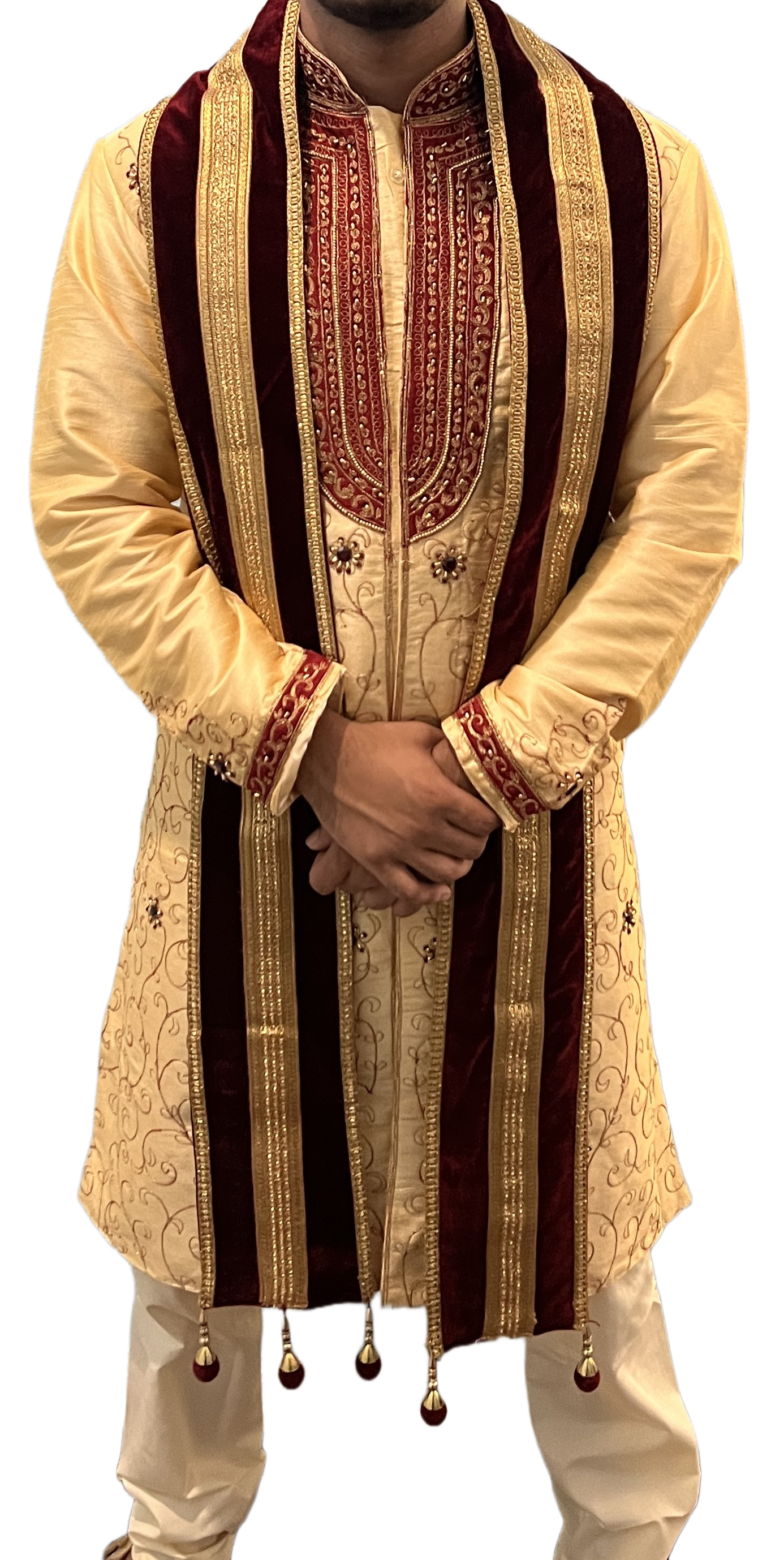 Red Mens Grooms Velvet Wedding Wear Accessories Traditional Dupatta Shawl Scarf Stole Kurta Sherwani