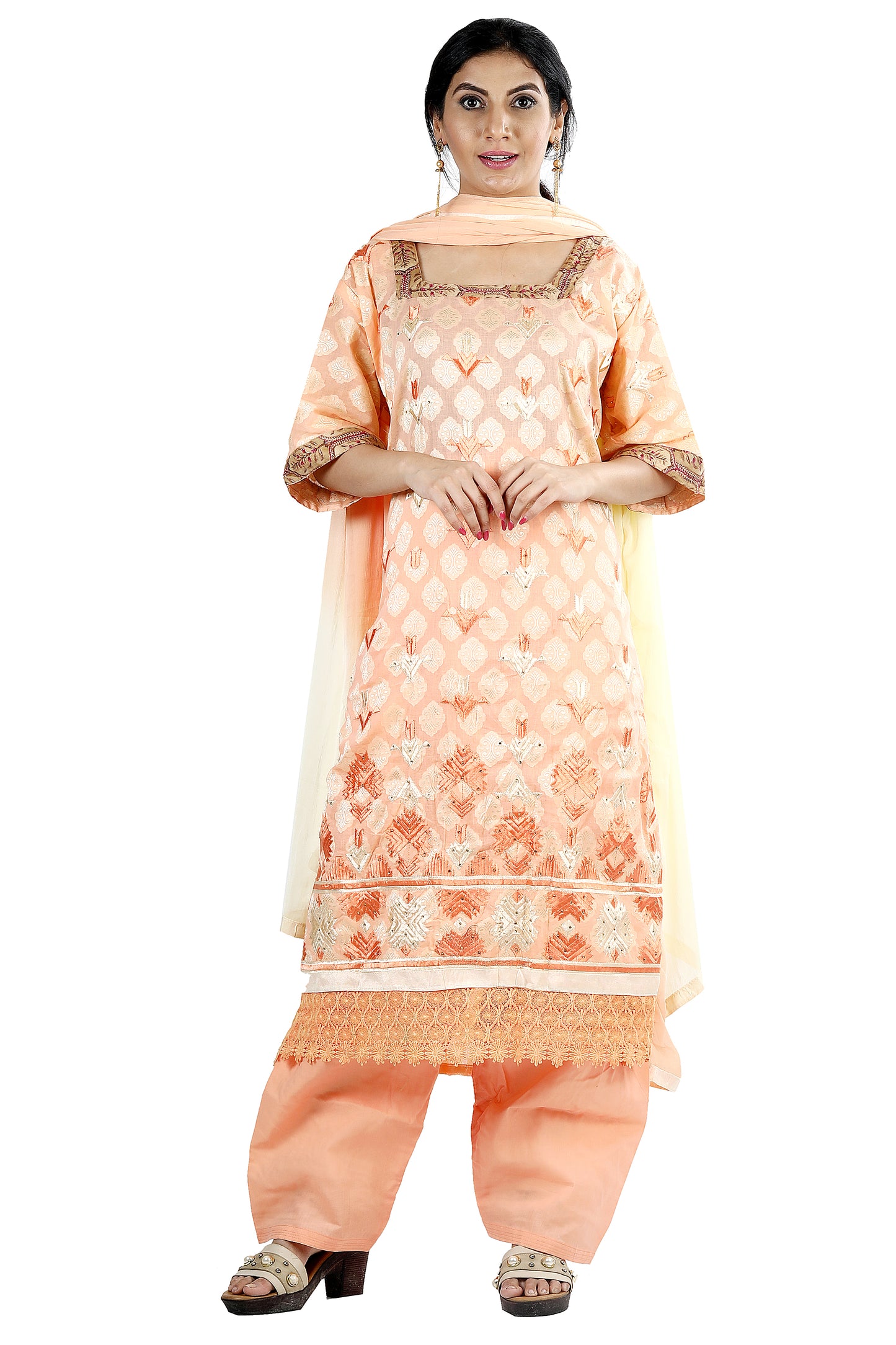 Orange Cotton Salwar kameez Dress Plus chest Size 50