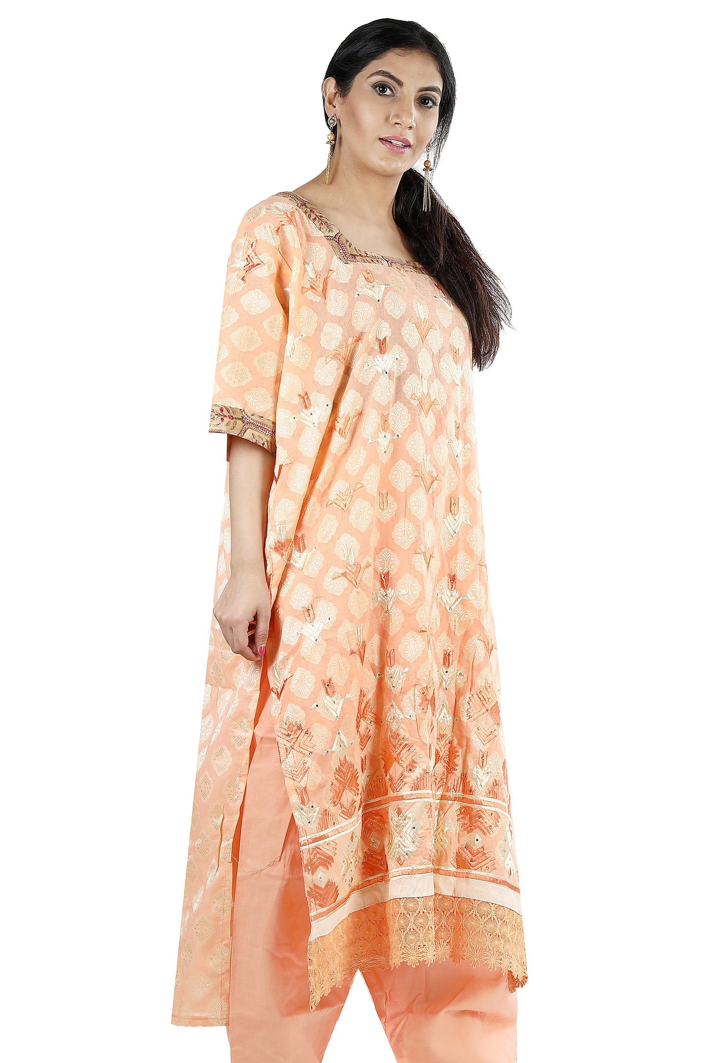 Orange Cotton Salwar kameez Dress Plus chest Size 50
