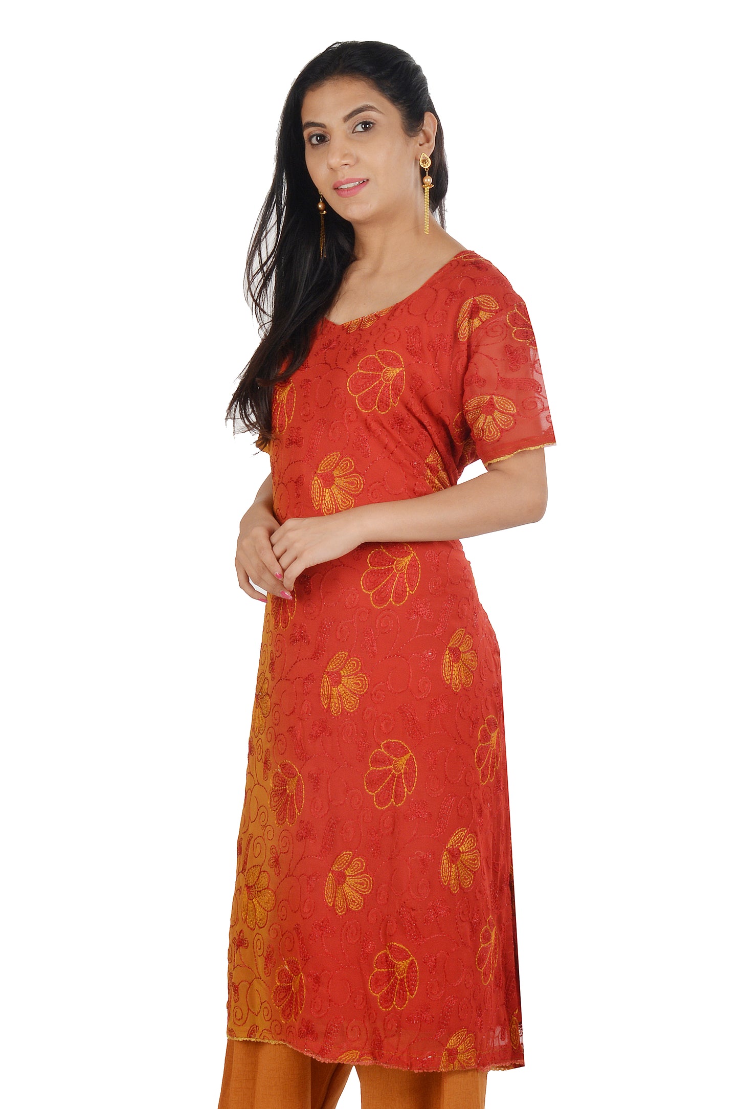 Red Chiffon Dress Salwar kameez Plus chest Size 48