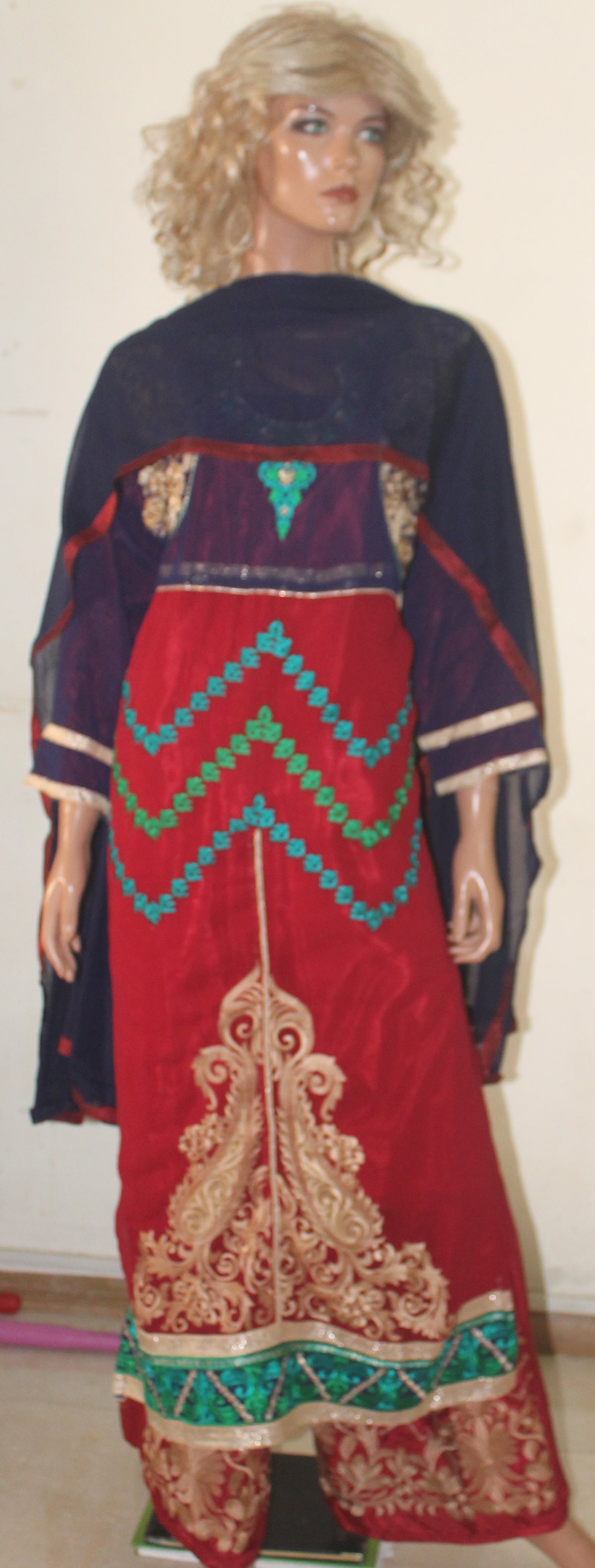 Red Embroidered Salwar kameez Palazzo Dress Plus Size 52