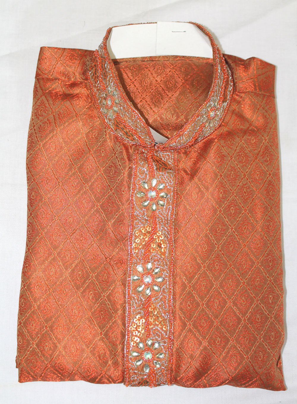 Orange Hand  Beaded  Indian  Boys Kurta pajama Set For Age 13,14,