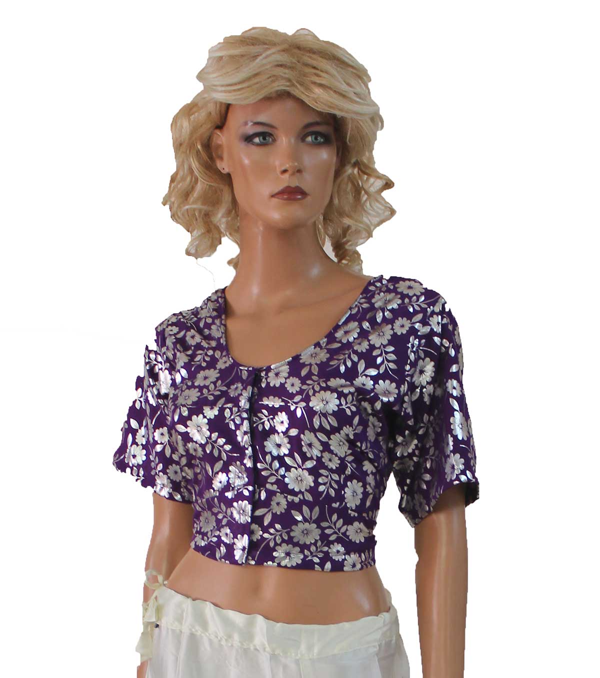 Purple Shinny Bollywood Designer Saree Indian Sari Choli Blouse Crop Top