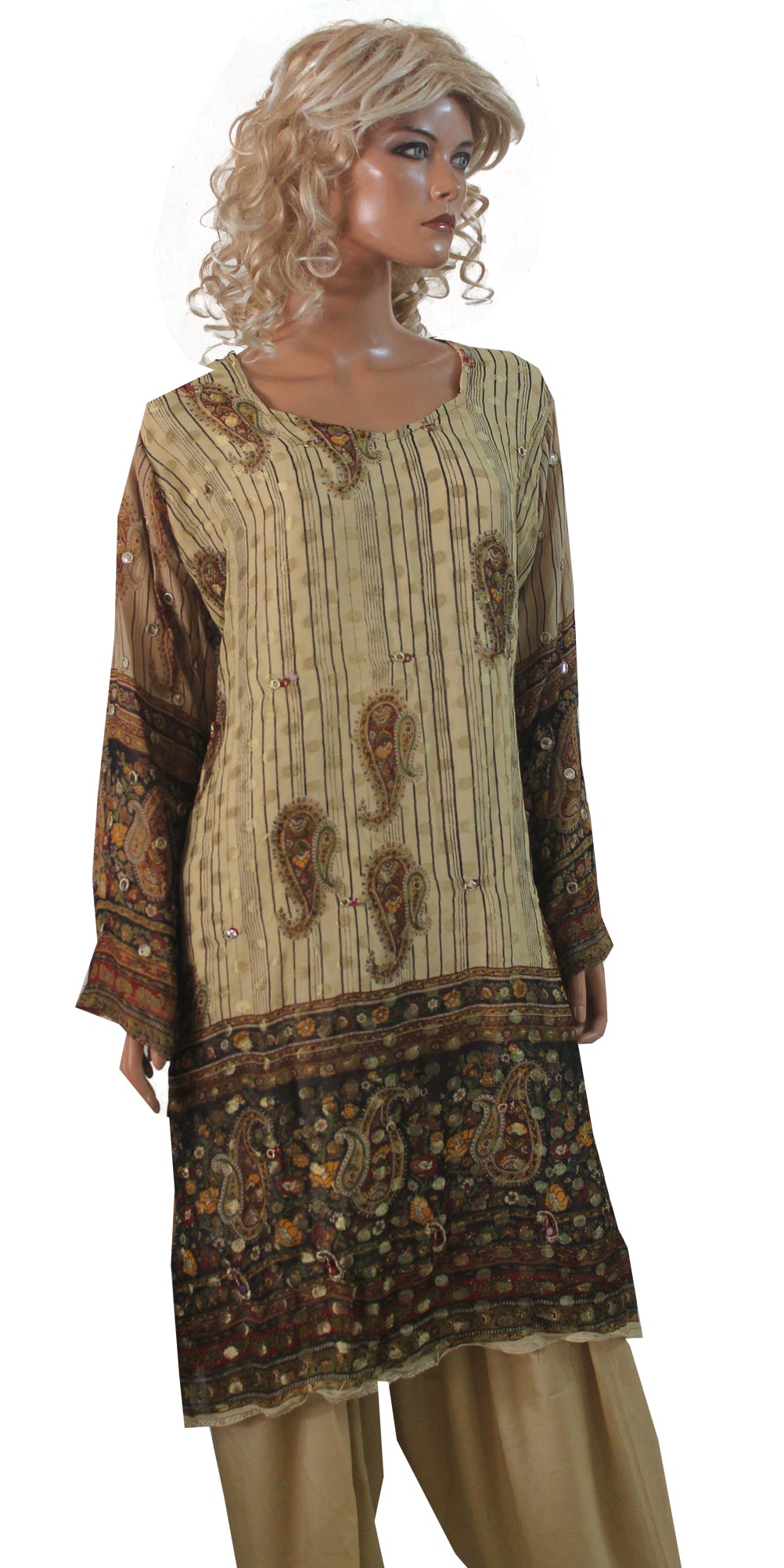 Cream paisley Print Designer Salwar kameez Chest Size 52