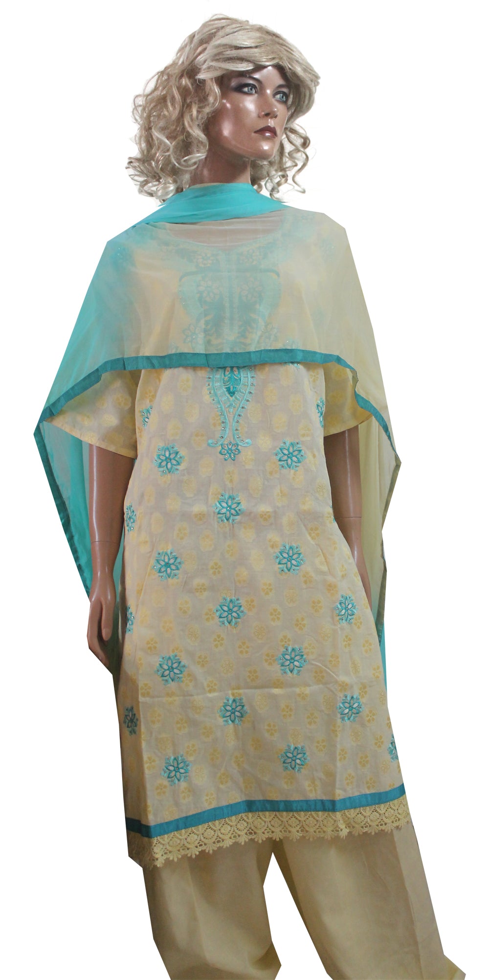 Yellow Cotton Embroidered Salwar Kameez plus size 56 Fast shipping within 3 day