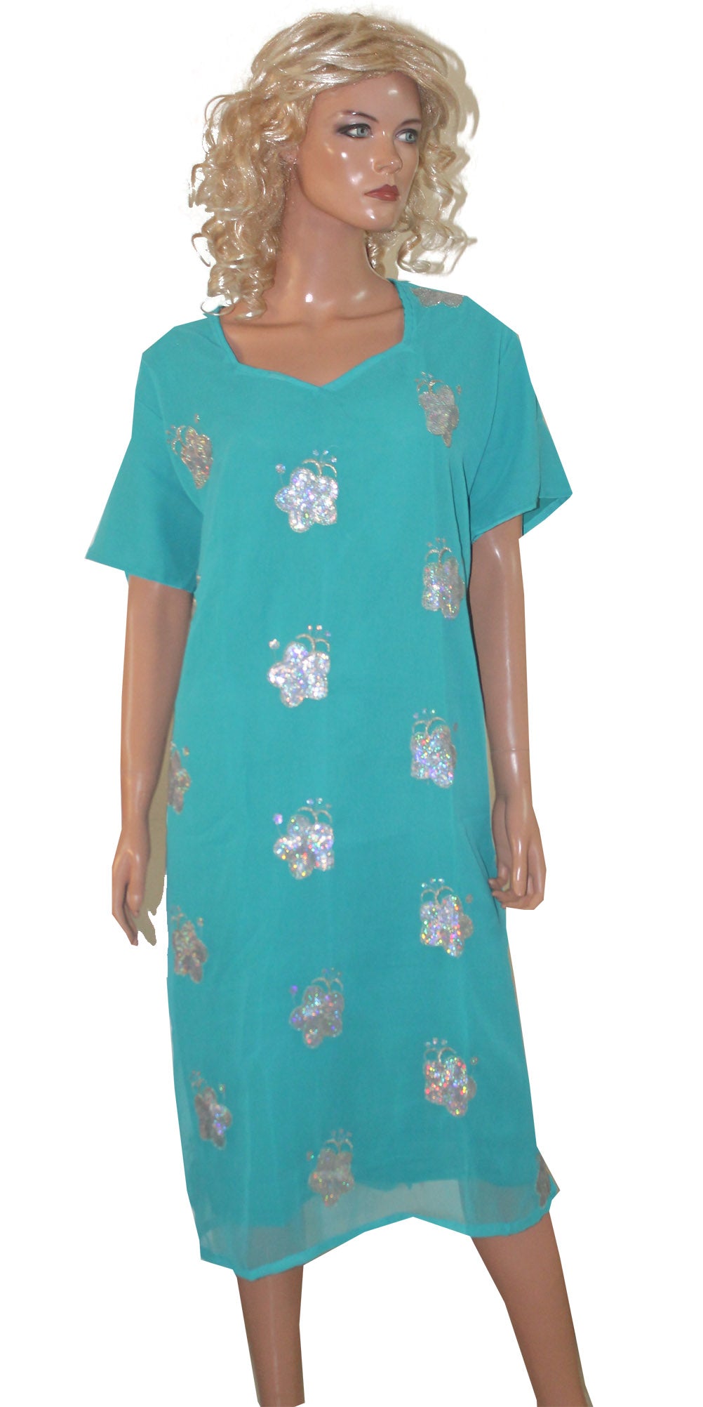Blue Chiffon Long Kurta Top With Free Salwar & Dupatta Plus Chest Size 56