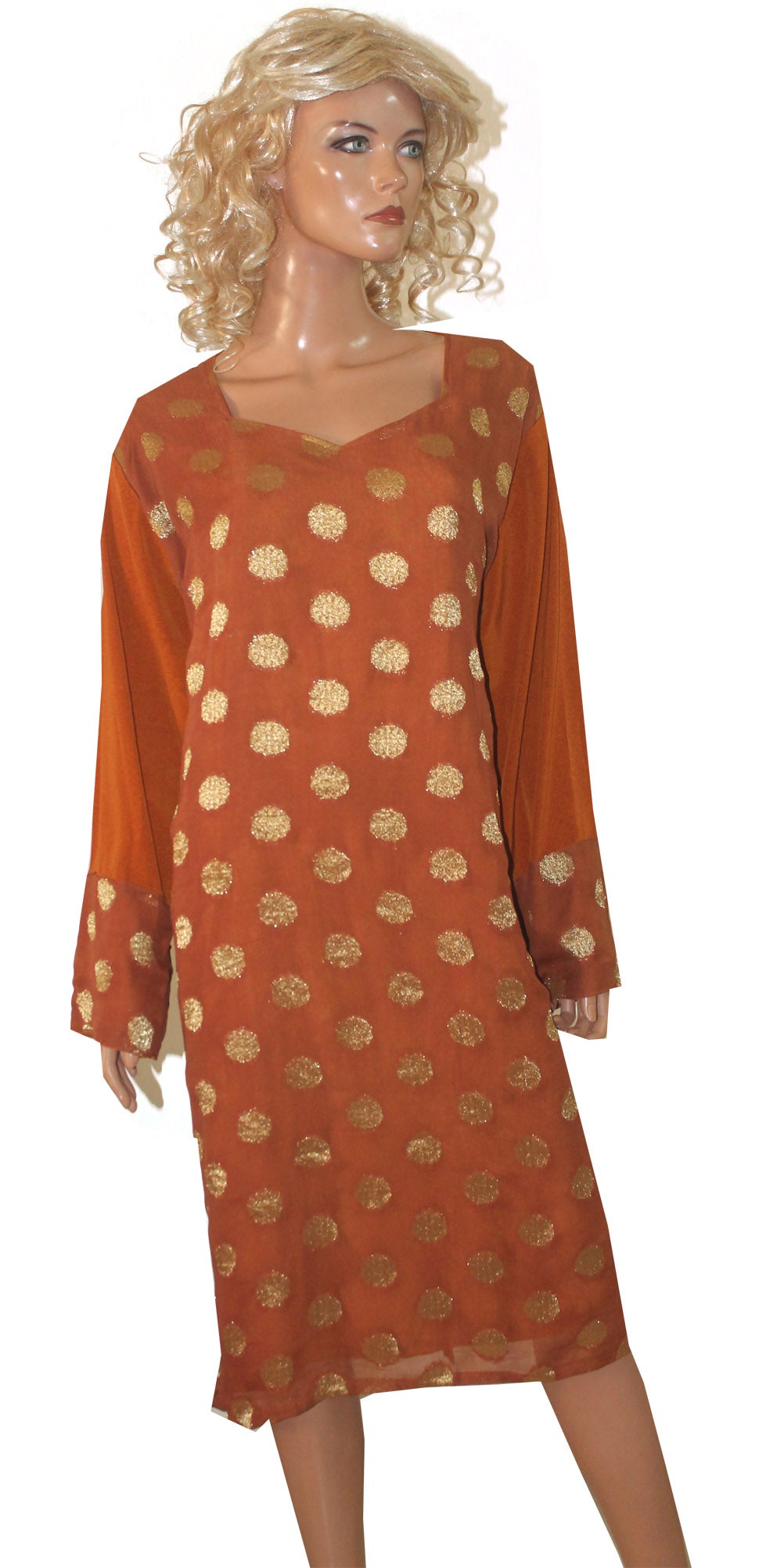 Brown Crepe Kurta With Free Salwar and Dupatta Plus size 56