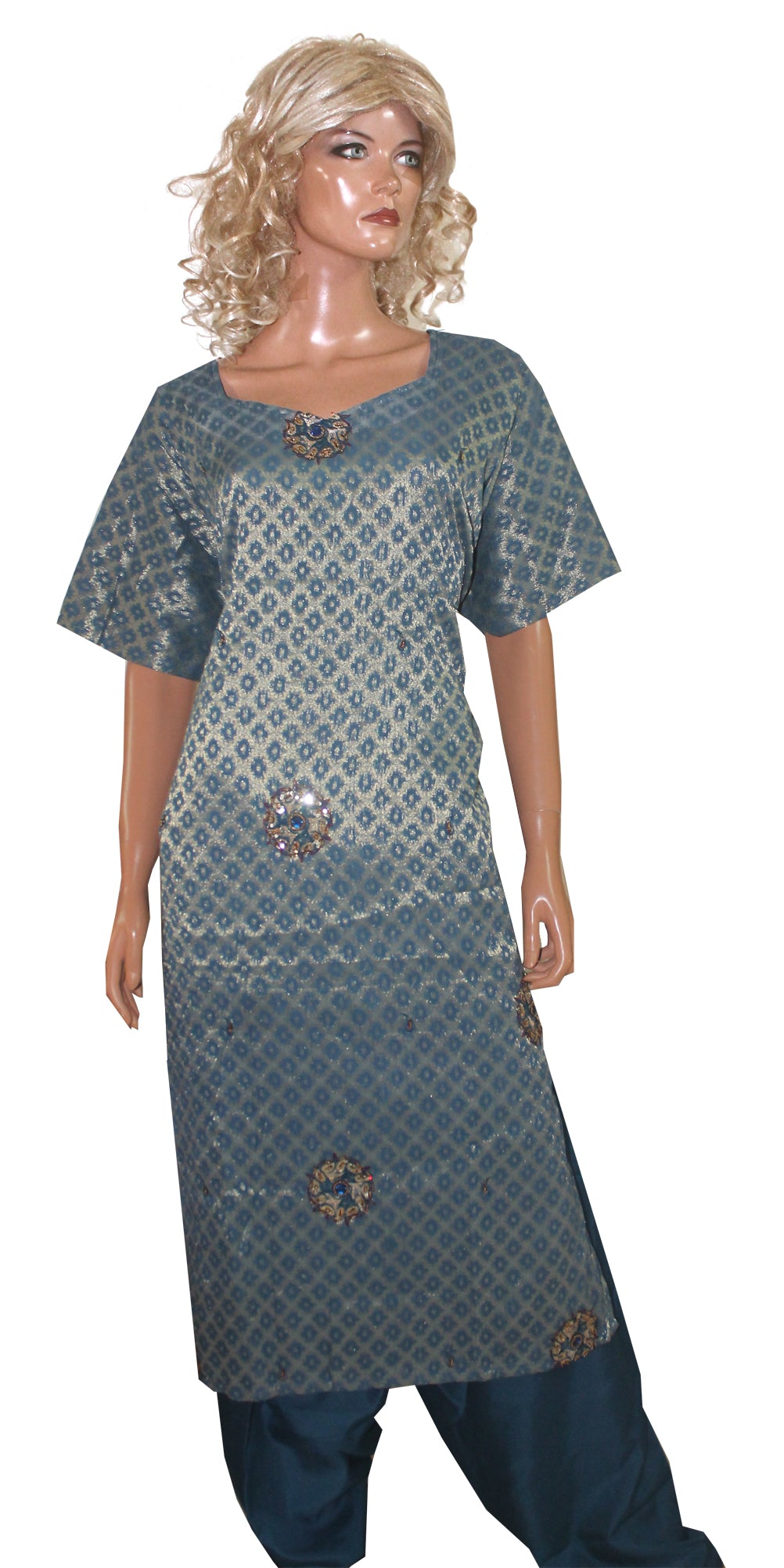 Blue Wedding party wear Formal Salwar kameez Dress Plus Size 38