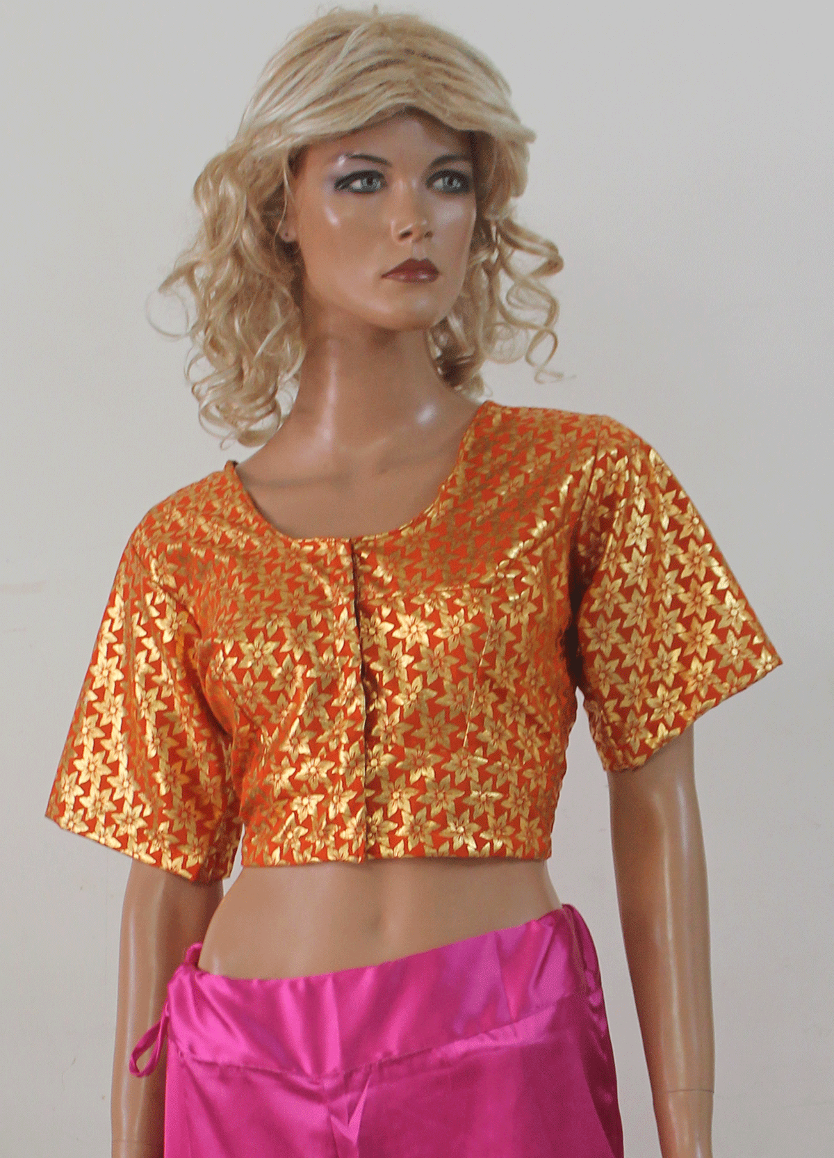 Yellow Shinny Bollywood Designer Saree Indian Sari Choli Blouse Crop Top