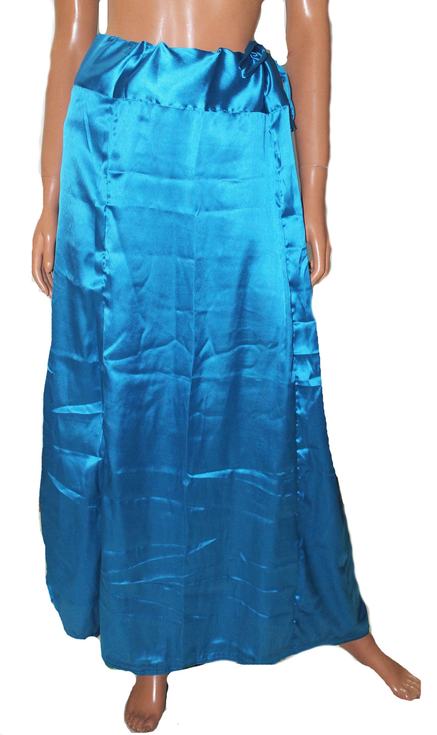 Blue Luxurious soft satin skirt saree Petticoat Underskirt Imported Material