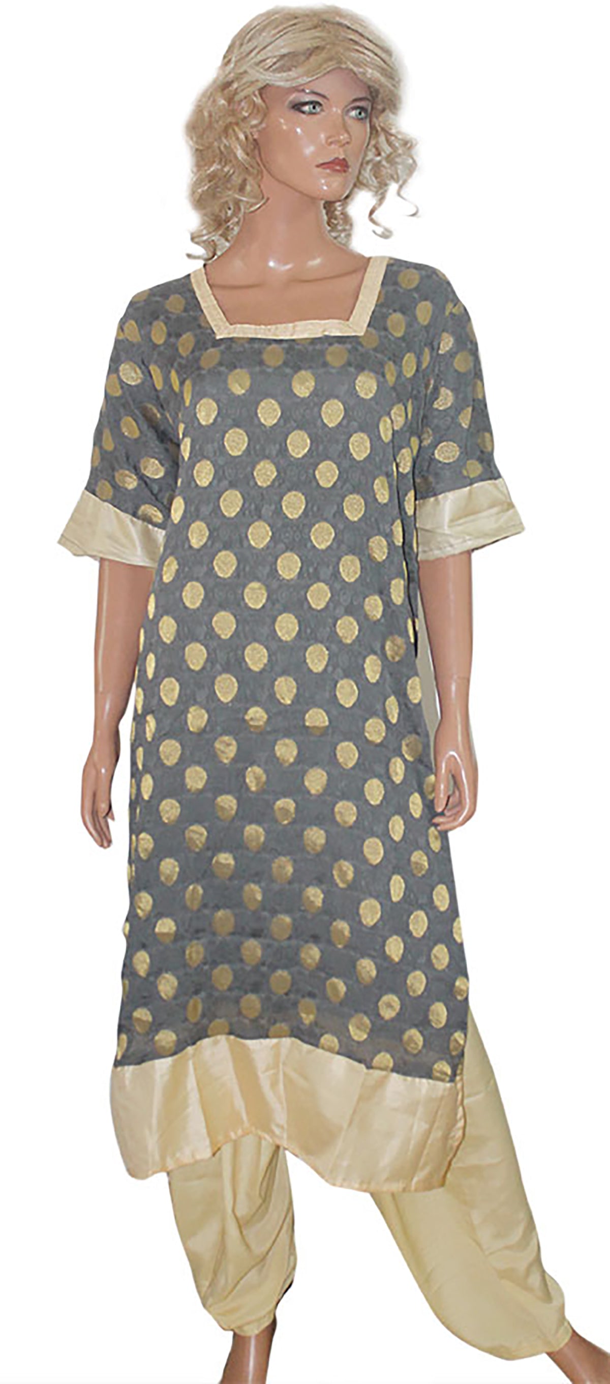 Gray Polka Dot salwar kameez Plus size 50