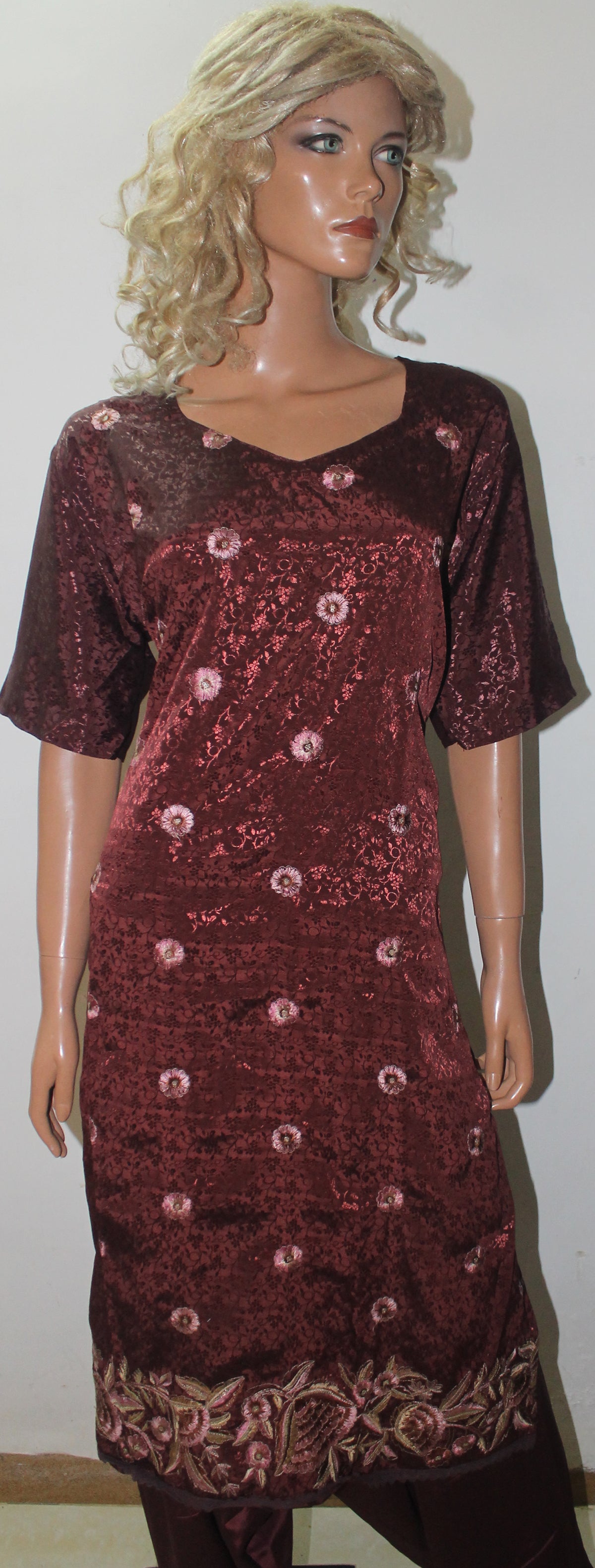Brown Embroidered Crepe Collections Salwar kameez Chest Size 52