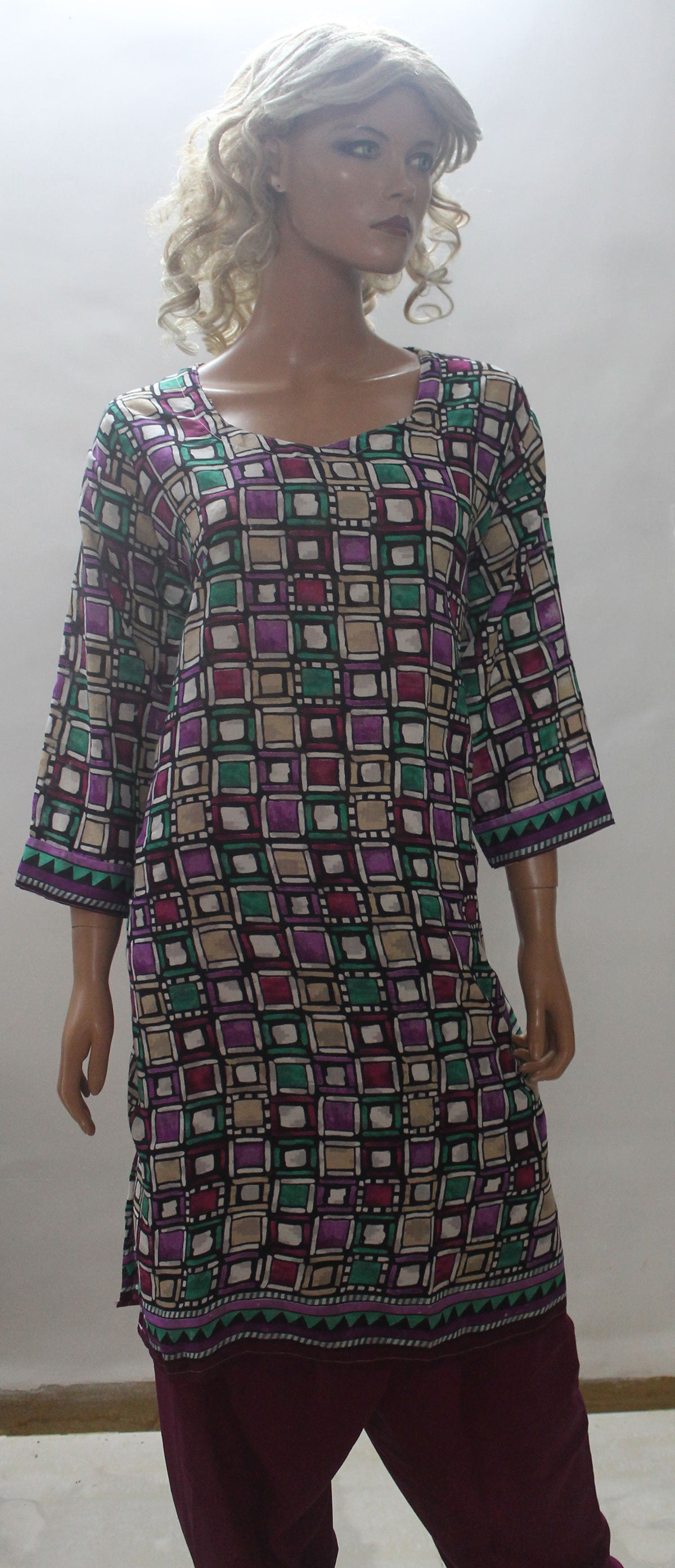 Purple Cotton Geometric Print Salwar kameez Dress Plus Size 52