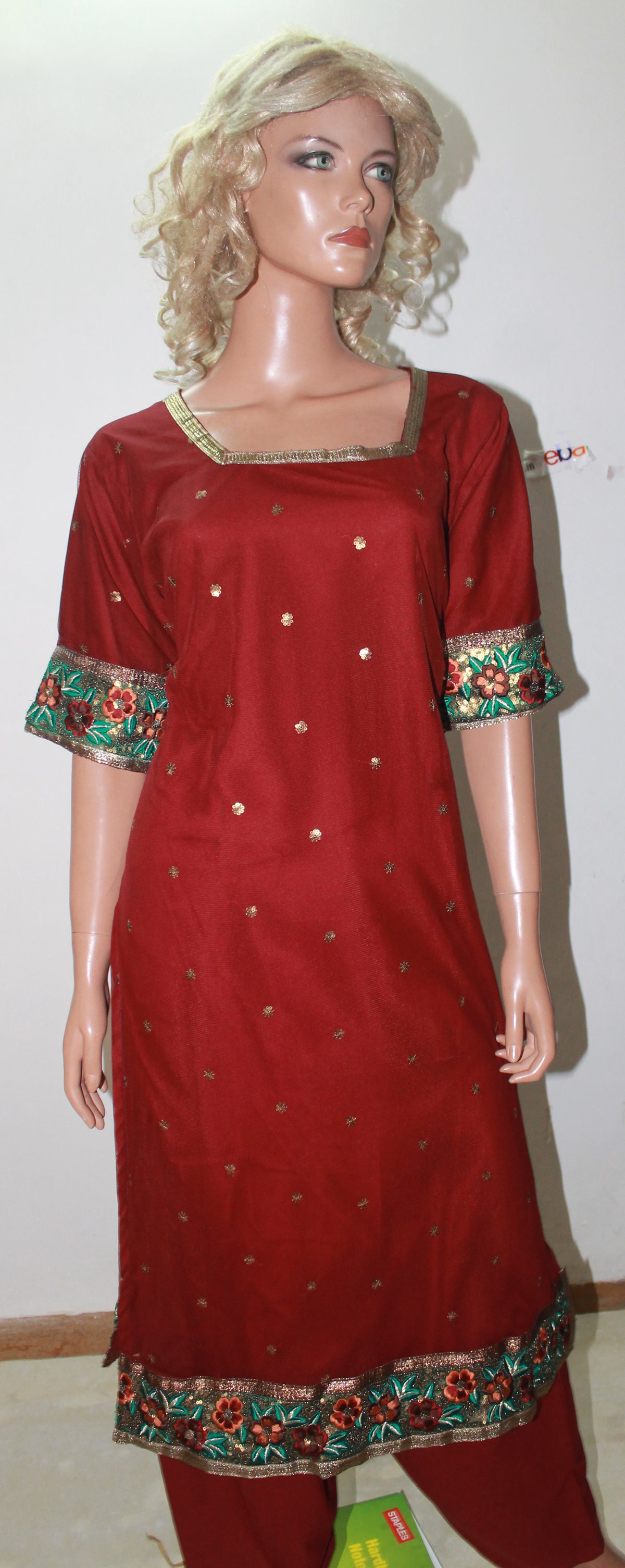Burgundy Net Salwar kameez chest size 44