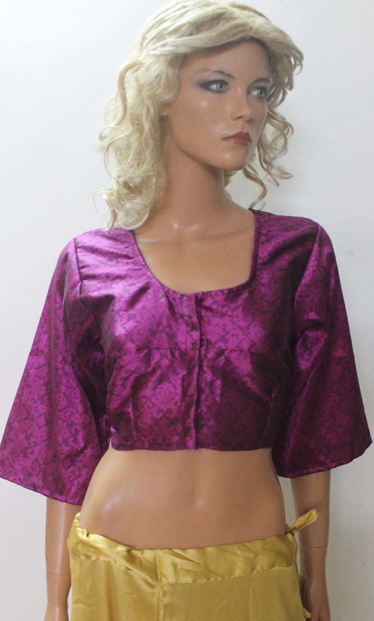 Purple Jacquard Bollywood Designer Saree Indian Sari Choli Blouse Crop Top