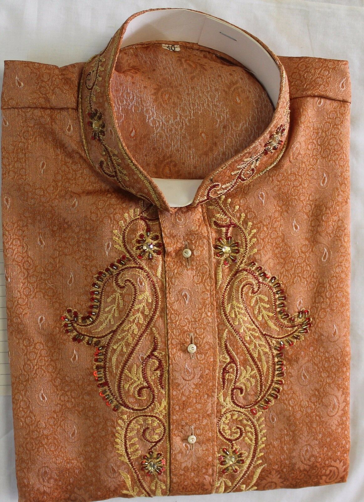 Orange Embroidered Men Kurta Set