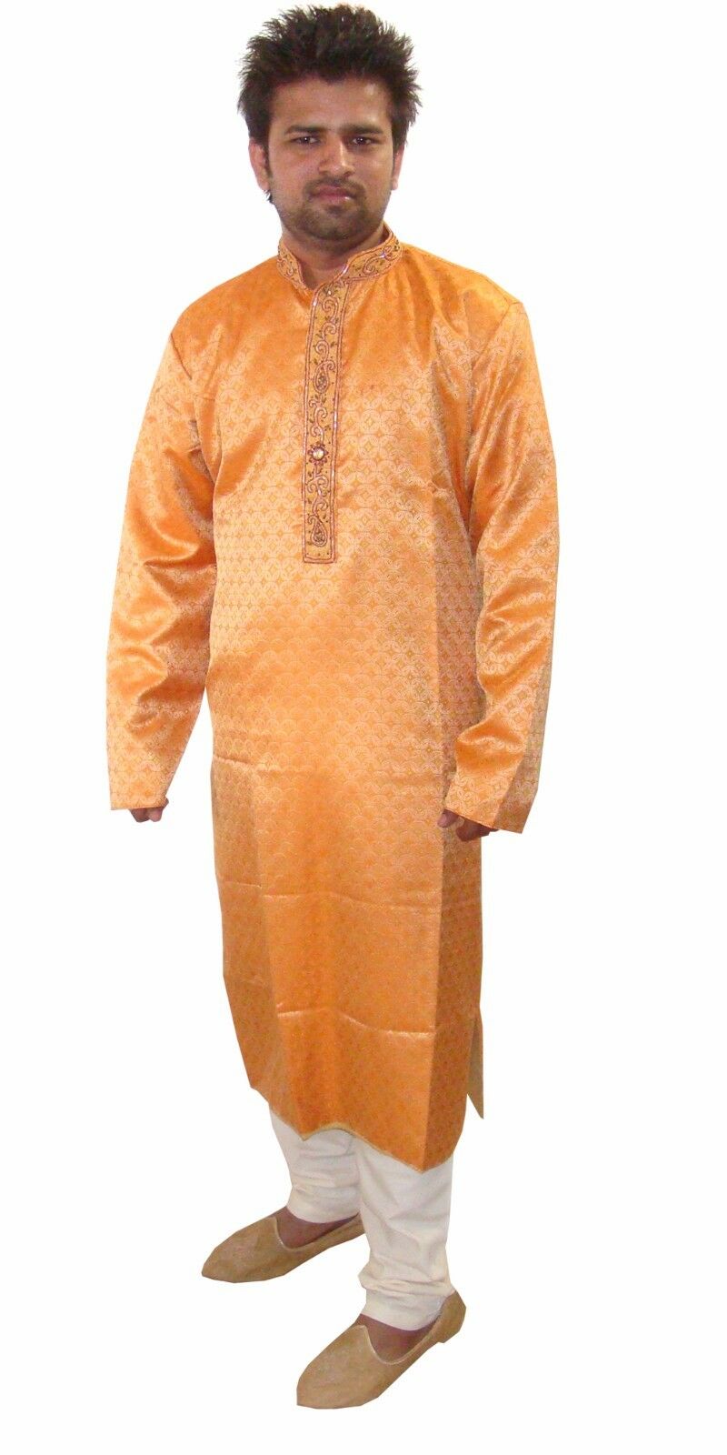 Orange Men Kurta Pajama Shirt Set 3 Pcs