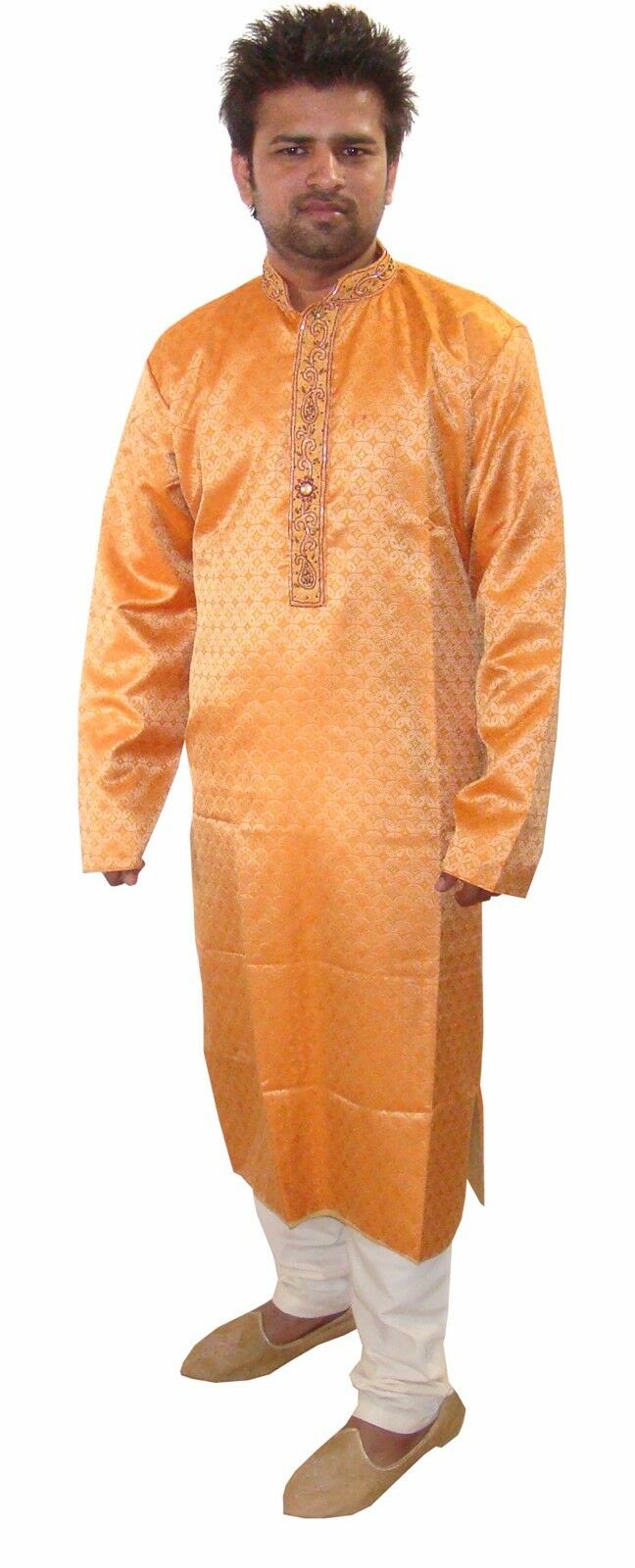 Orange Men Kurta Pajama Shirt Set 3 Pcs