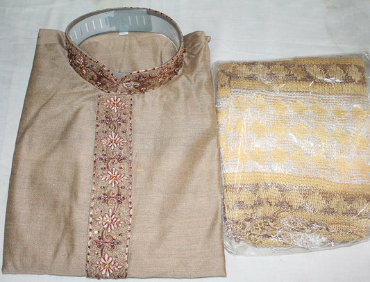 Tan  Men Kurta pajama Sherwani Set Medium Large