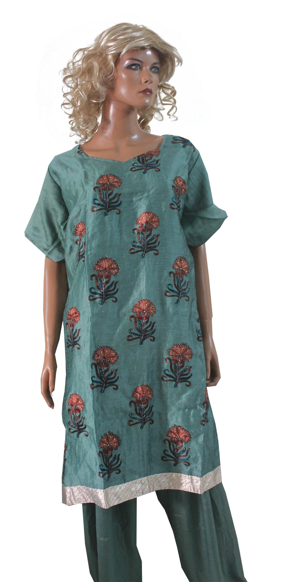 Green Silk Formal Salwar kameez Plus Size 54,56