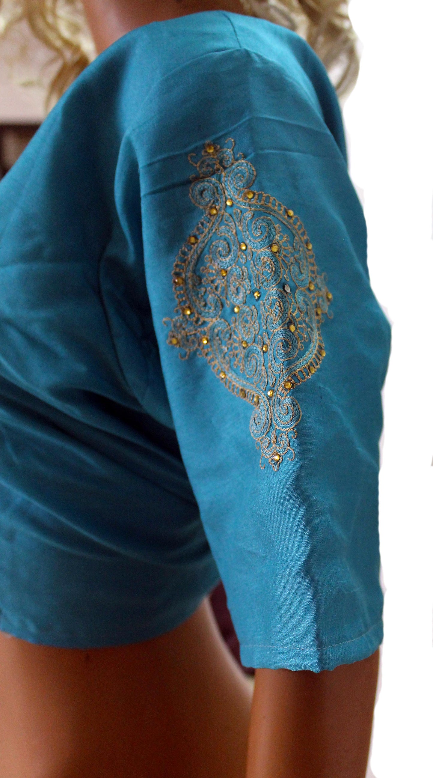 Blue Silk Bollywood Designer Saree Indian Sari Choli Blouse Crop Top