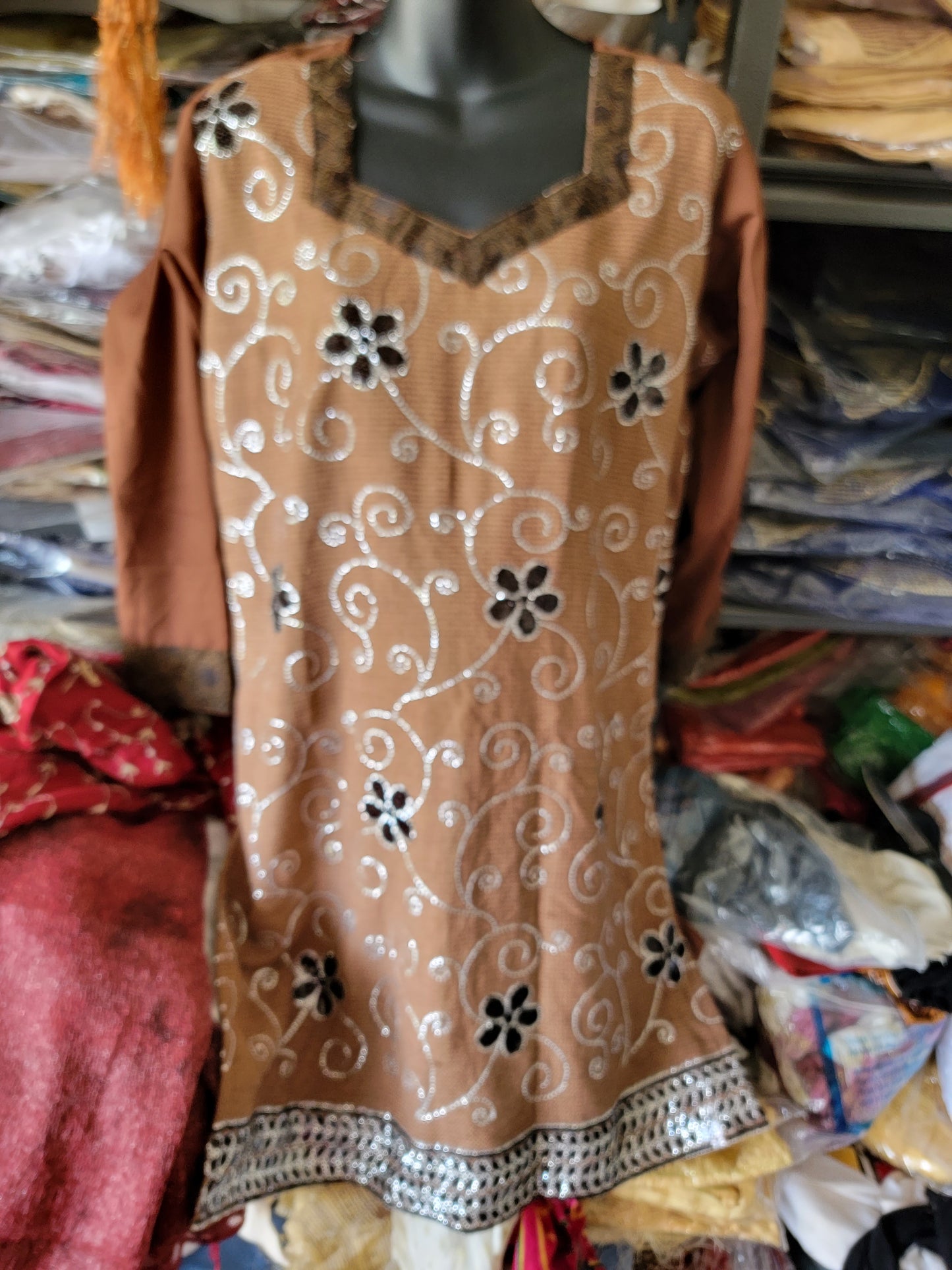 Brown Beaded  Dress Salwar kameez Dress Plus Chest Size 48