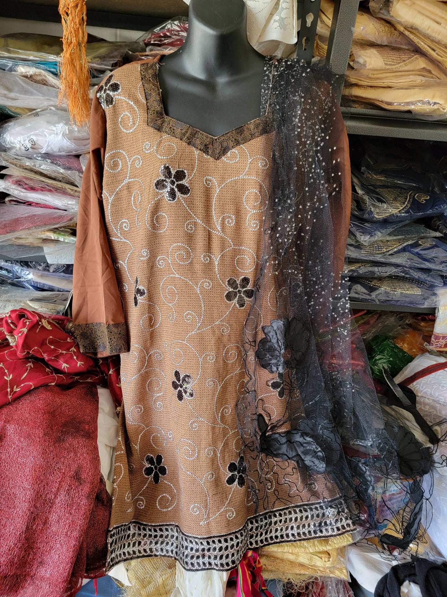 Brown Beaded  Dress Salwar kameez Dress Plus Chest Size 48