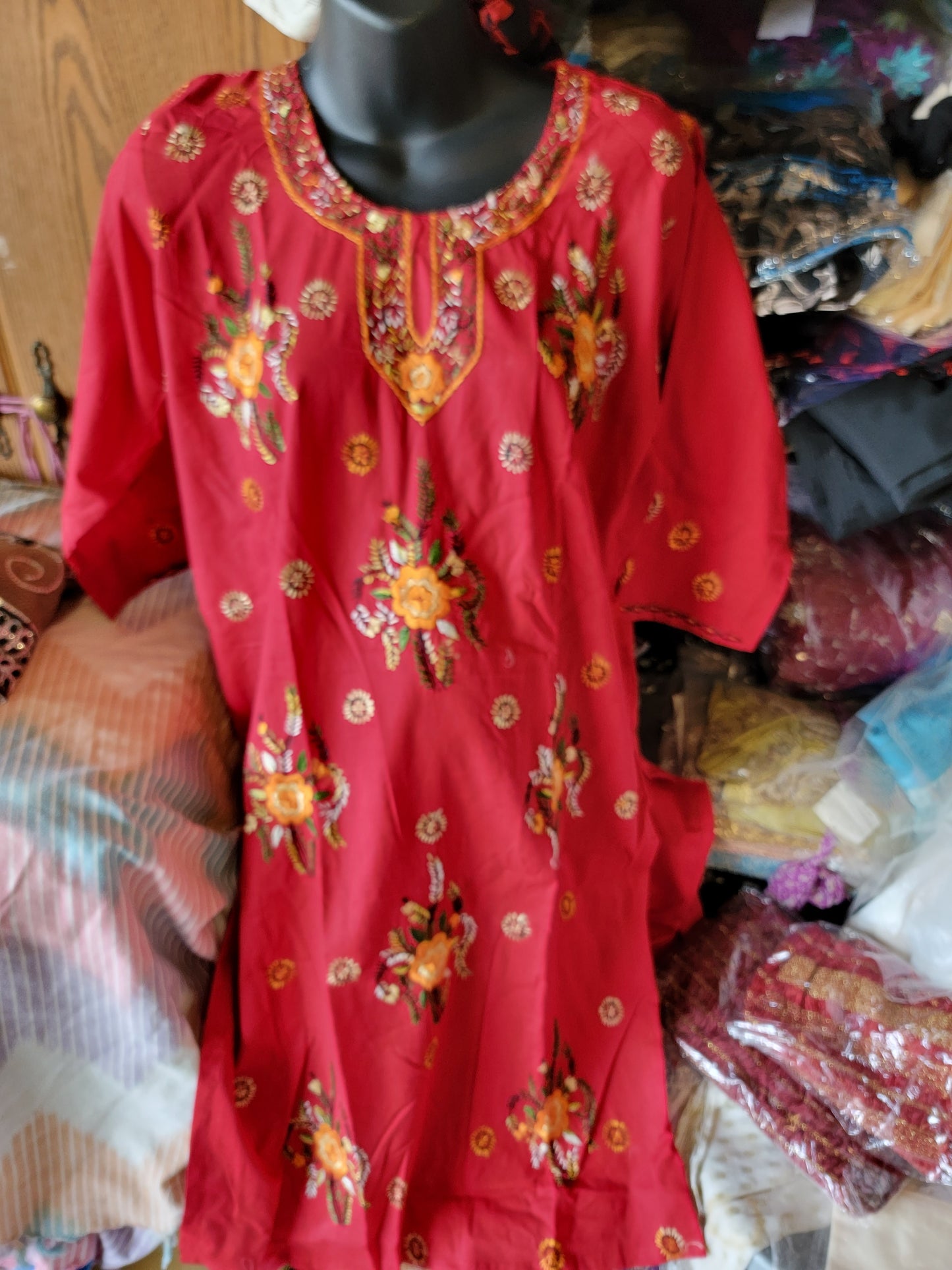 Red Hand Embroidered  Cotton Salwar kameez Dress Chest Size 44 Indian Wedding Party wear